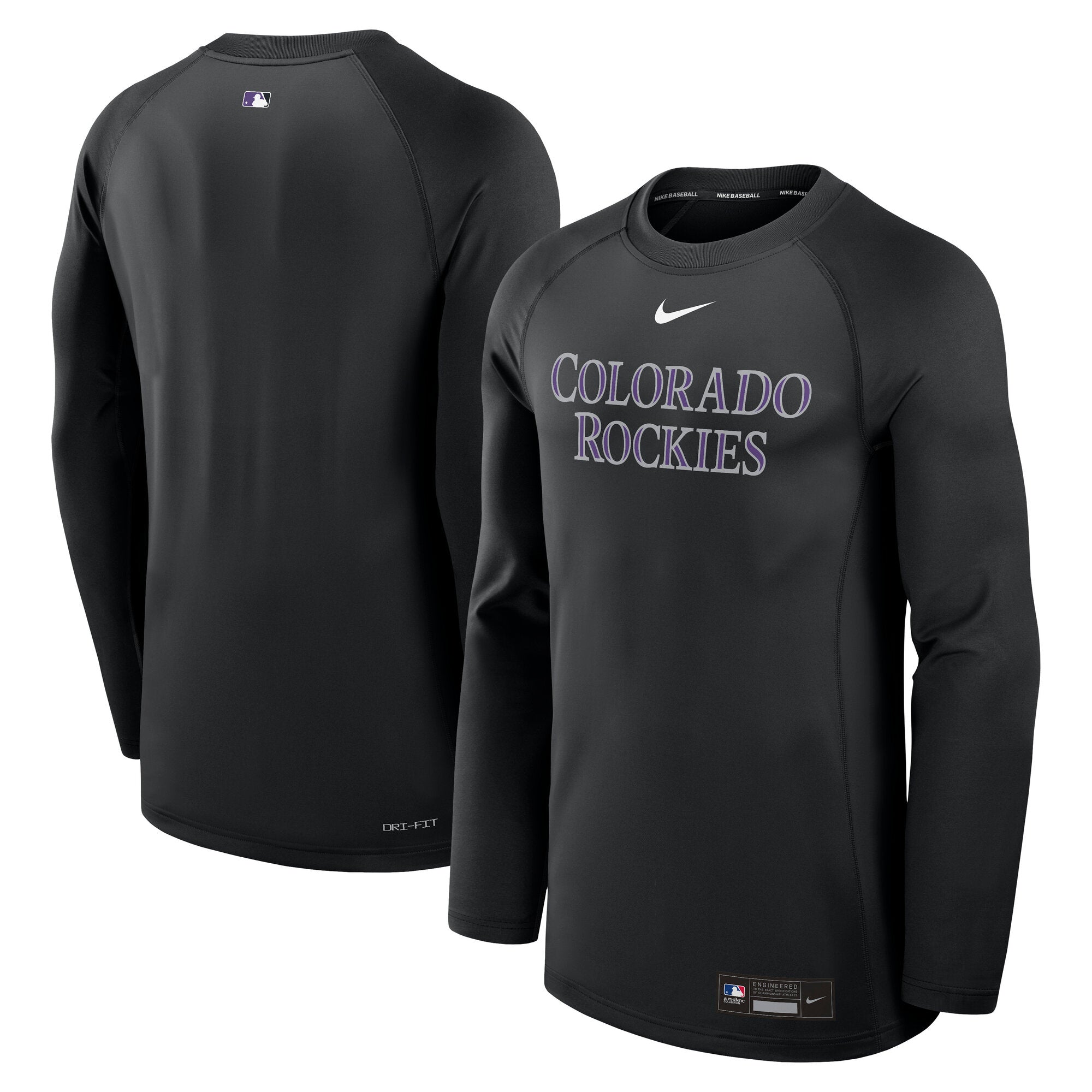 Men's Nike Black Colorado Rockies Authentic Collection Game Time Raglan Dri-FIT Long Sleeve T-Shirt