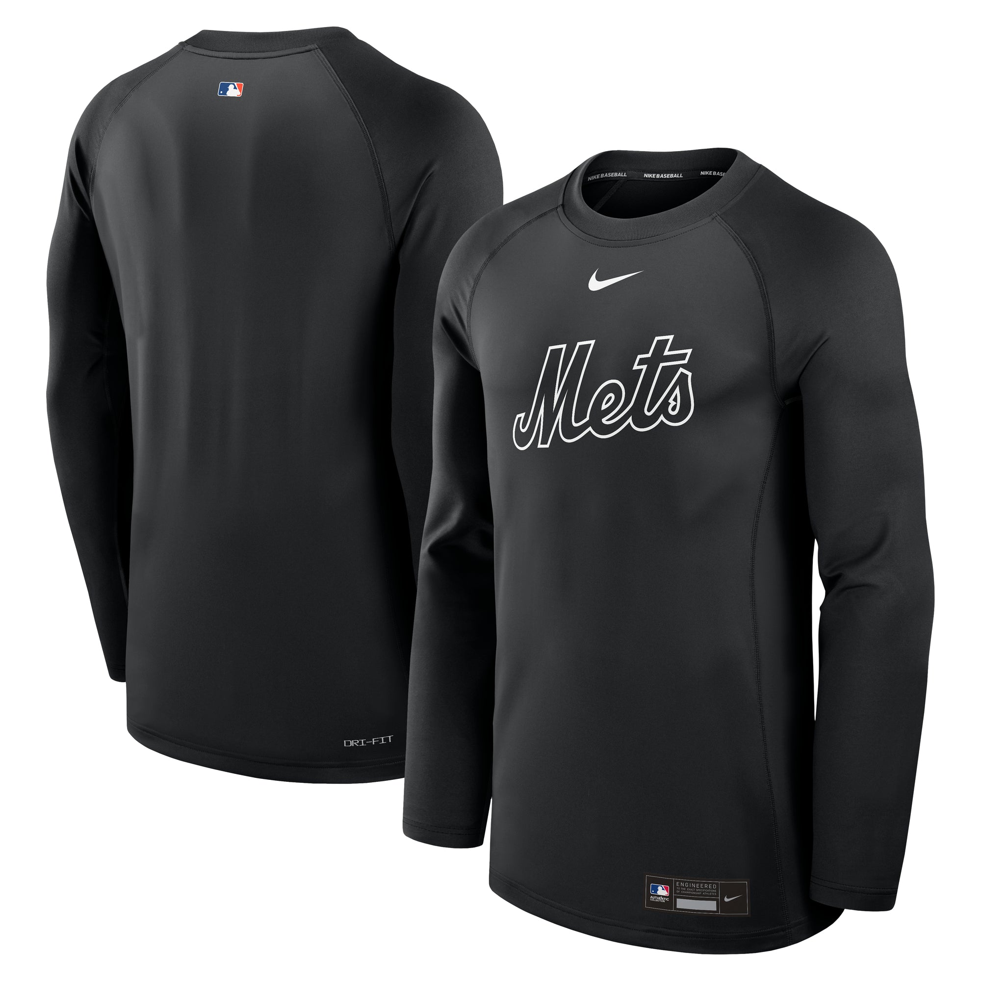 Men's Nike Black New York Mets Authentic Collection Game Time Raglan Dri-FIT Long Sleeve T-Shirt