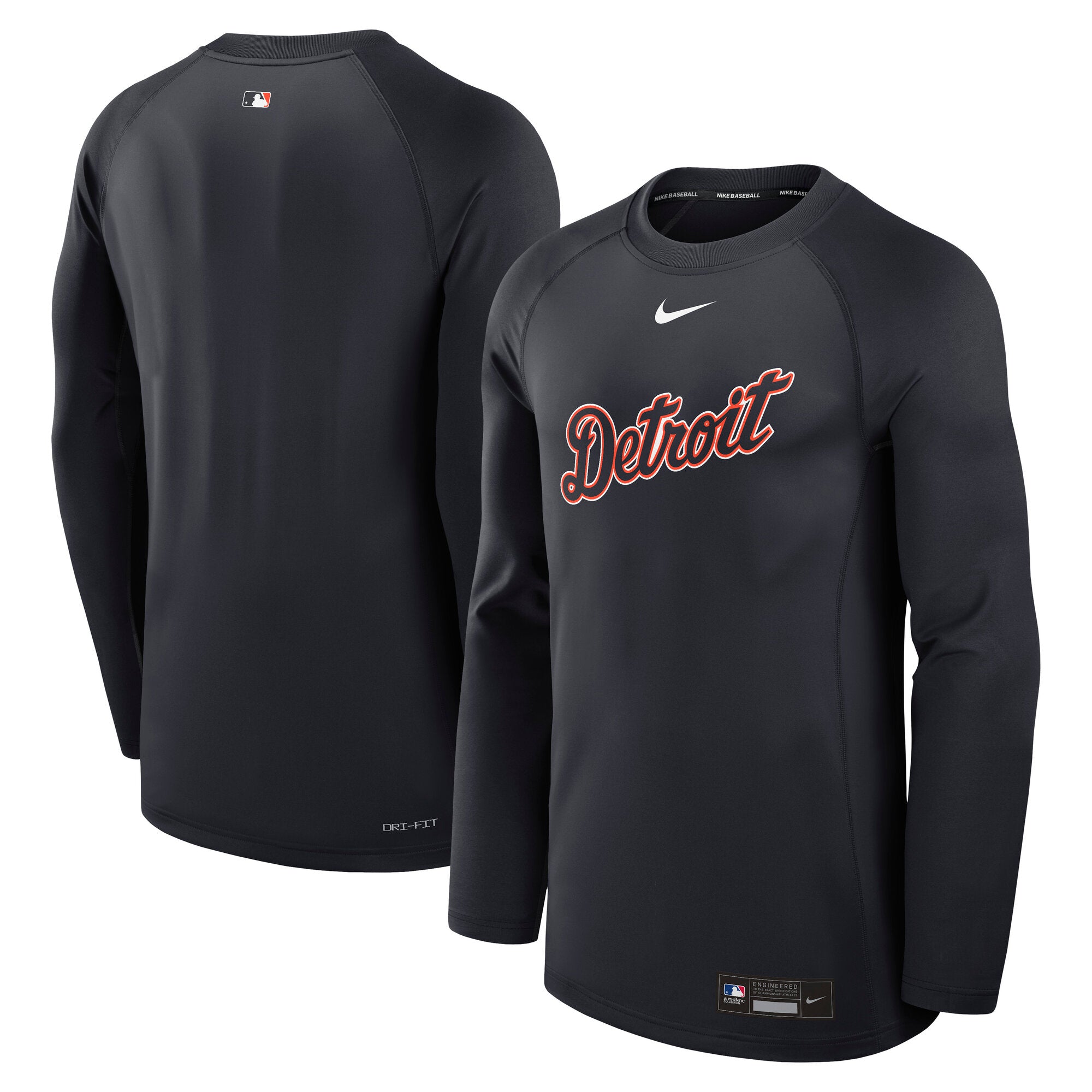 Men's Nike Navy Detroit Tigers Authentic Collection Game Time Raglan Dri-FIT Long Sleeve T-Shirt