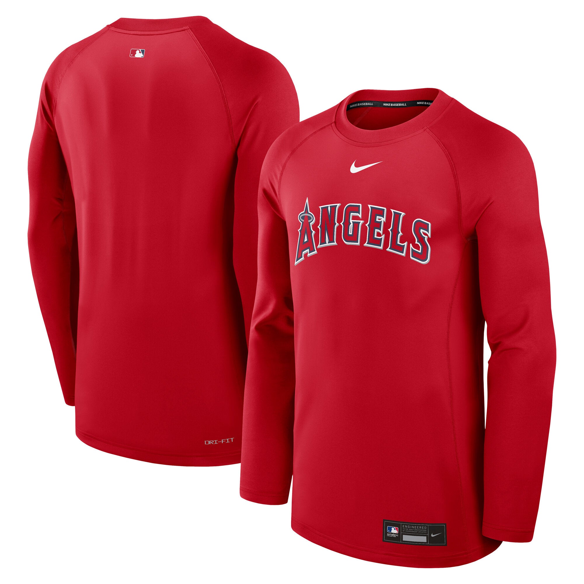 Men's Nike Red Los Angeles Angels Authentic Collection Game Time Raglan Dri-FIT Long Sleeve T-Shirt