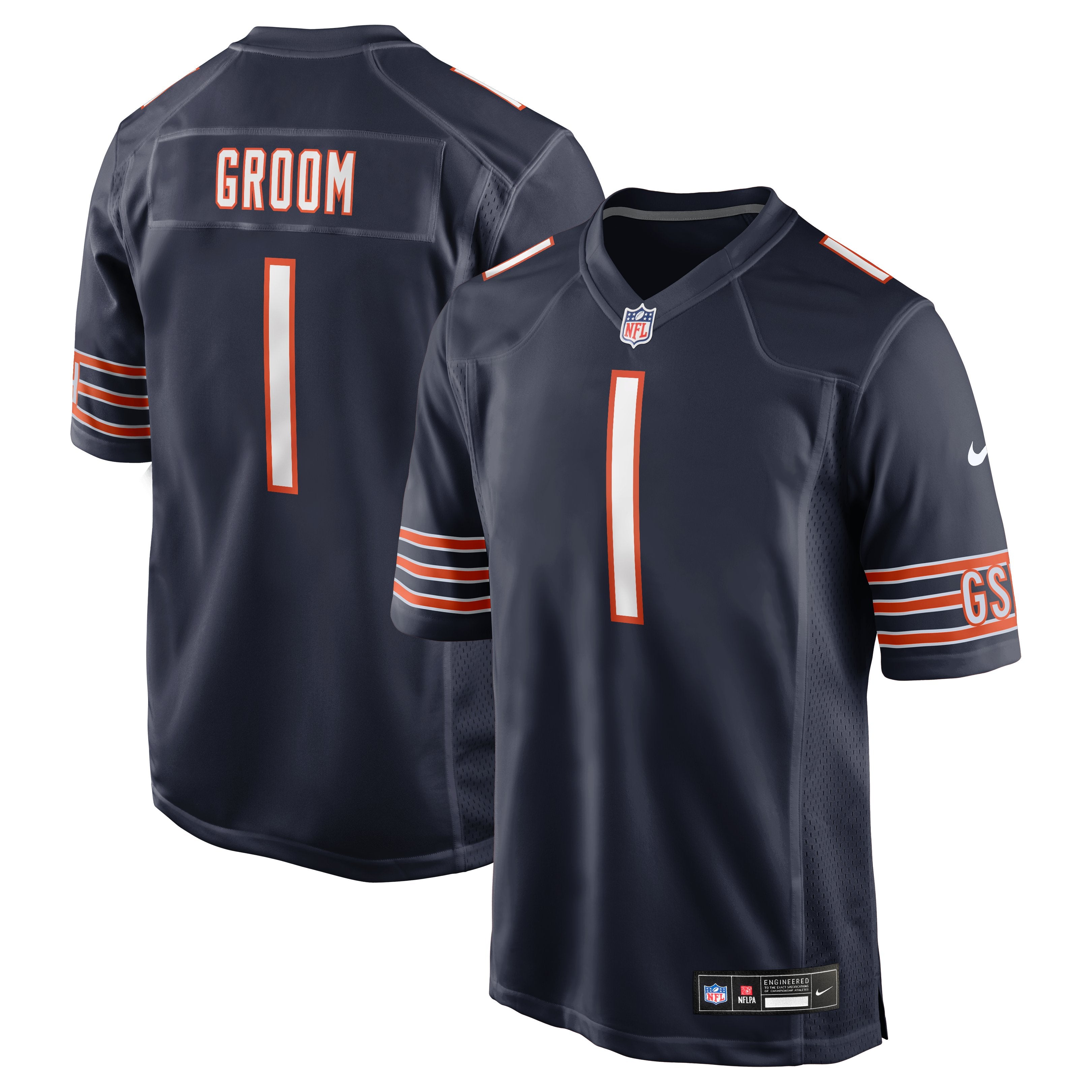 Men's Nike Number 1 Groom Navy Chicago Bears Game Jersey
