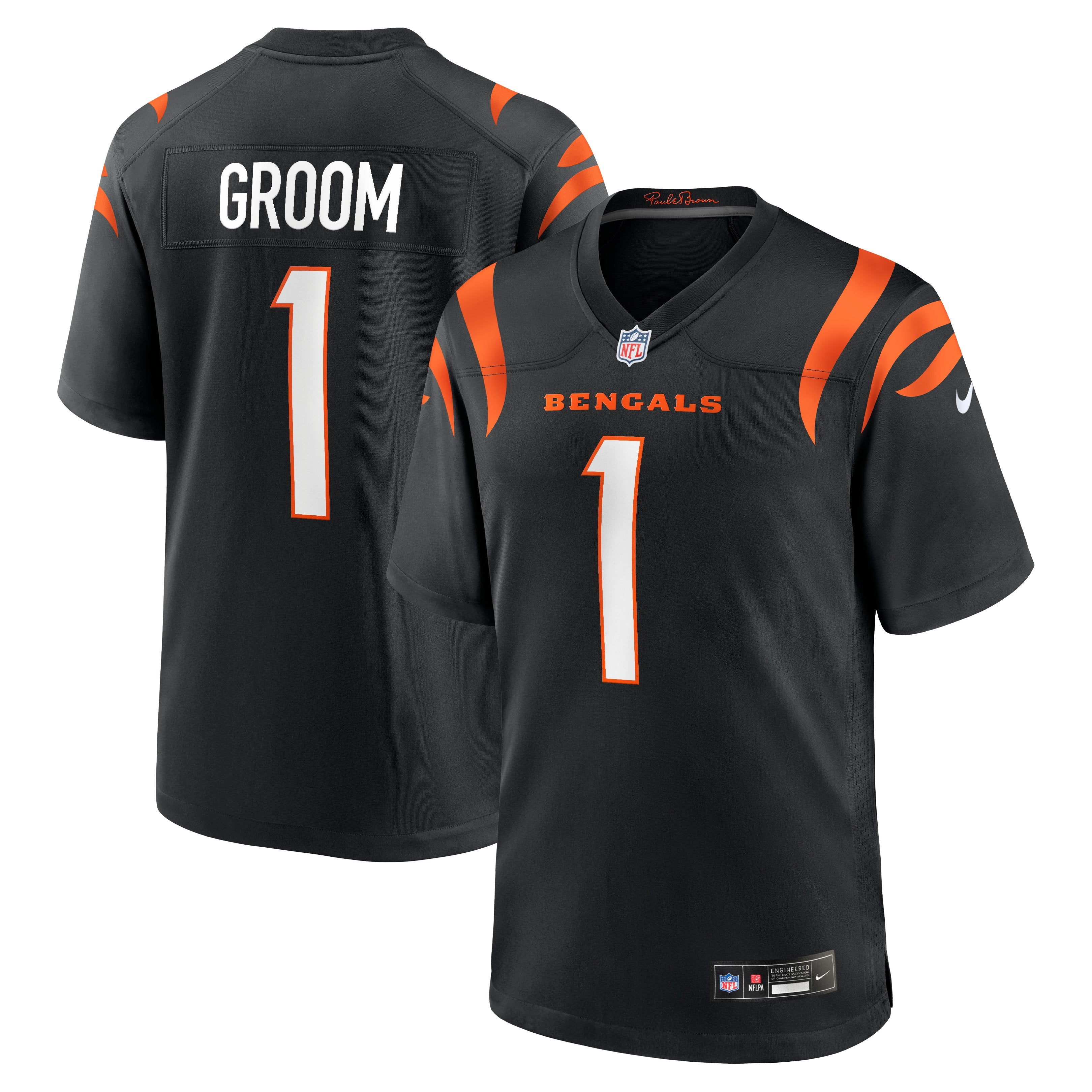 Men's Nike Number 1 Groom Black Cincinnati Bengals Game Jersey