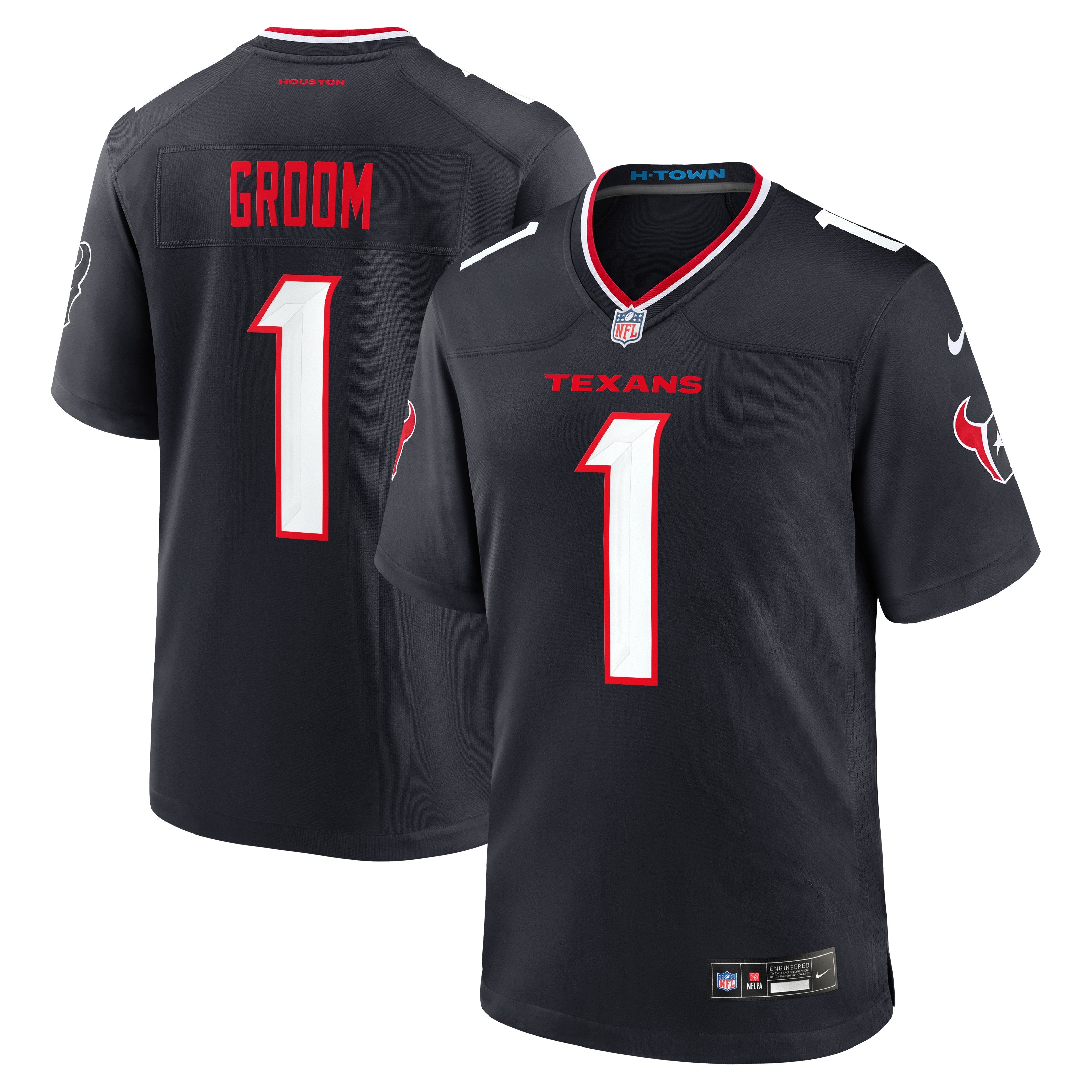 Men's Nike Number 1 Groom Navy Houston Texans Game Jersey