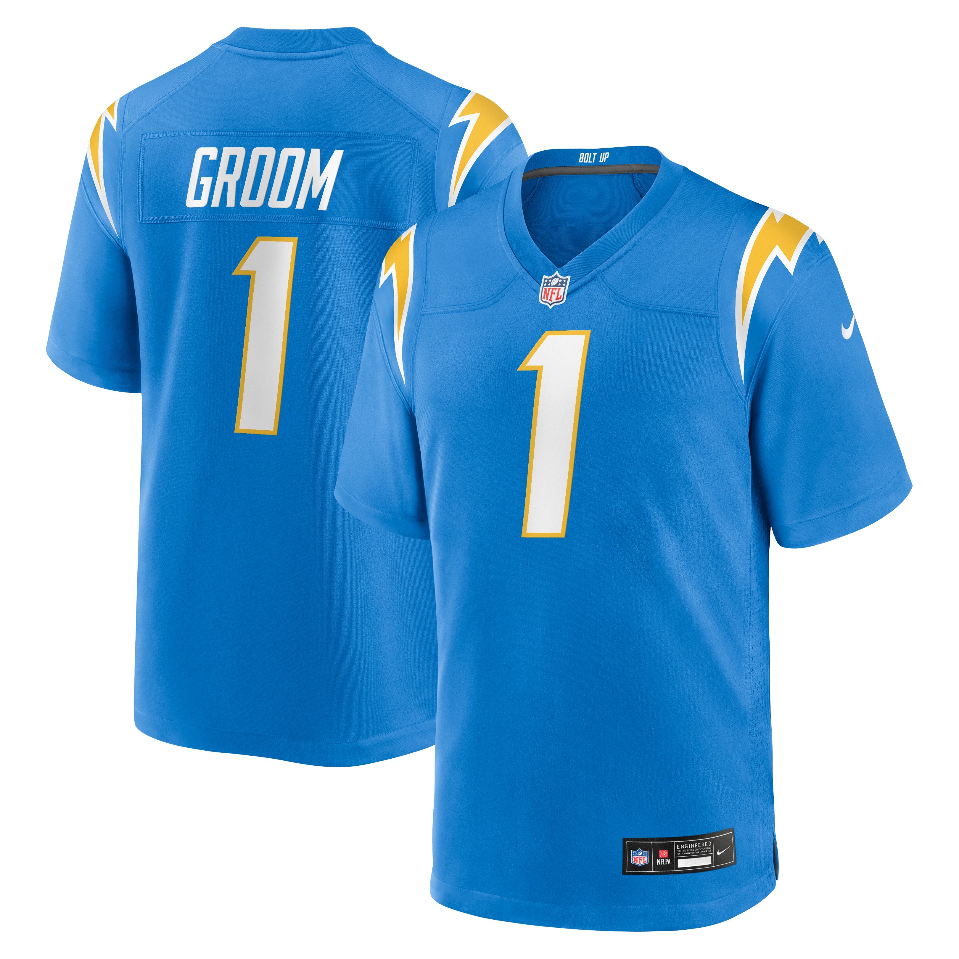 Men's Nike Number 1 Groom Powder Blue Los Angeles Chargers Game Jersey