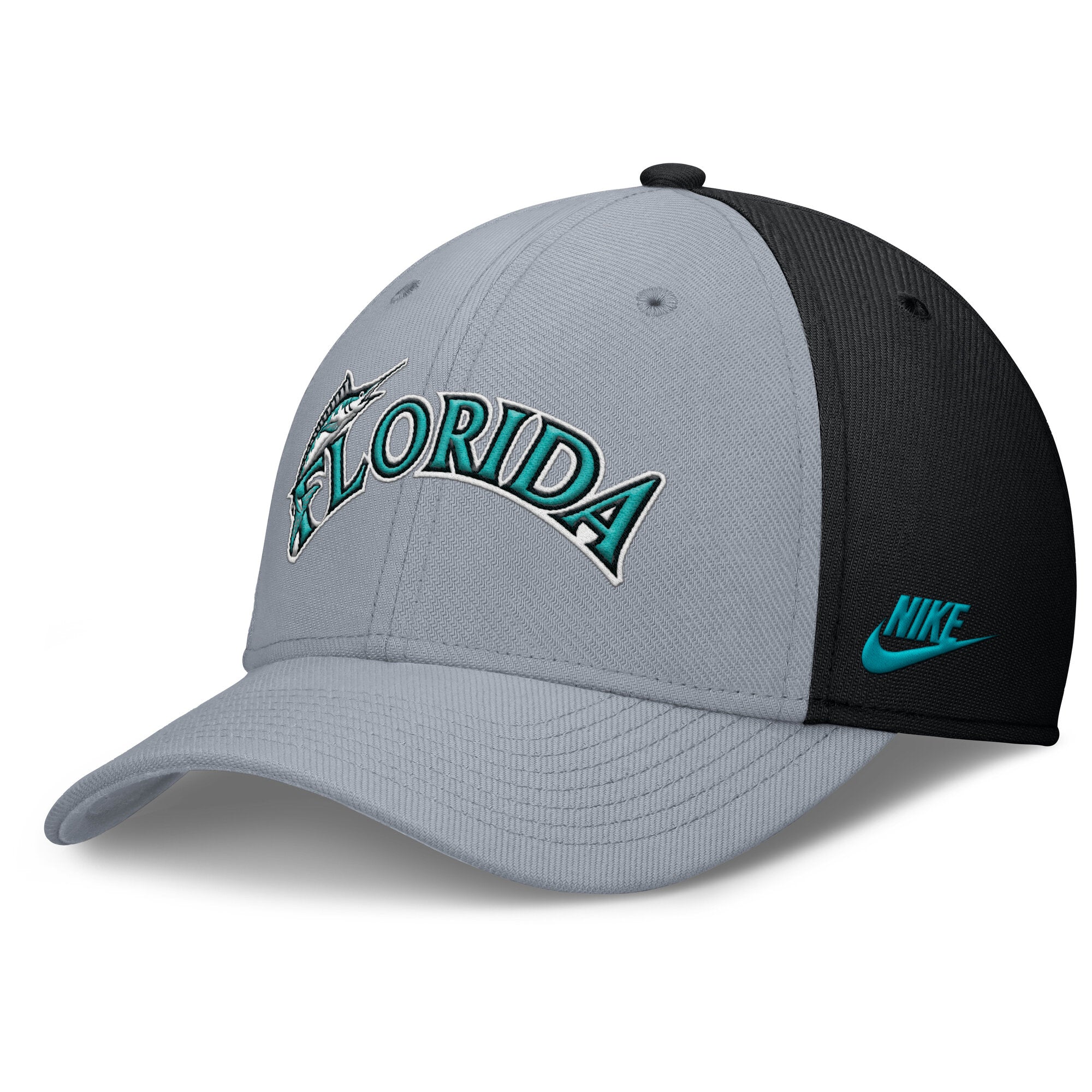 Men's Nike Gray/Black Florida Marlins Rise Swoosh Performance Flex Hat