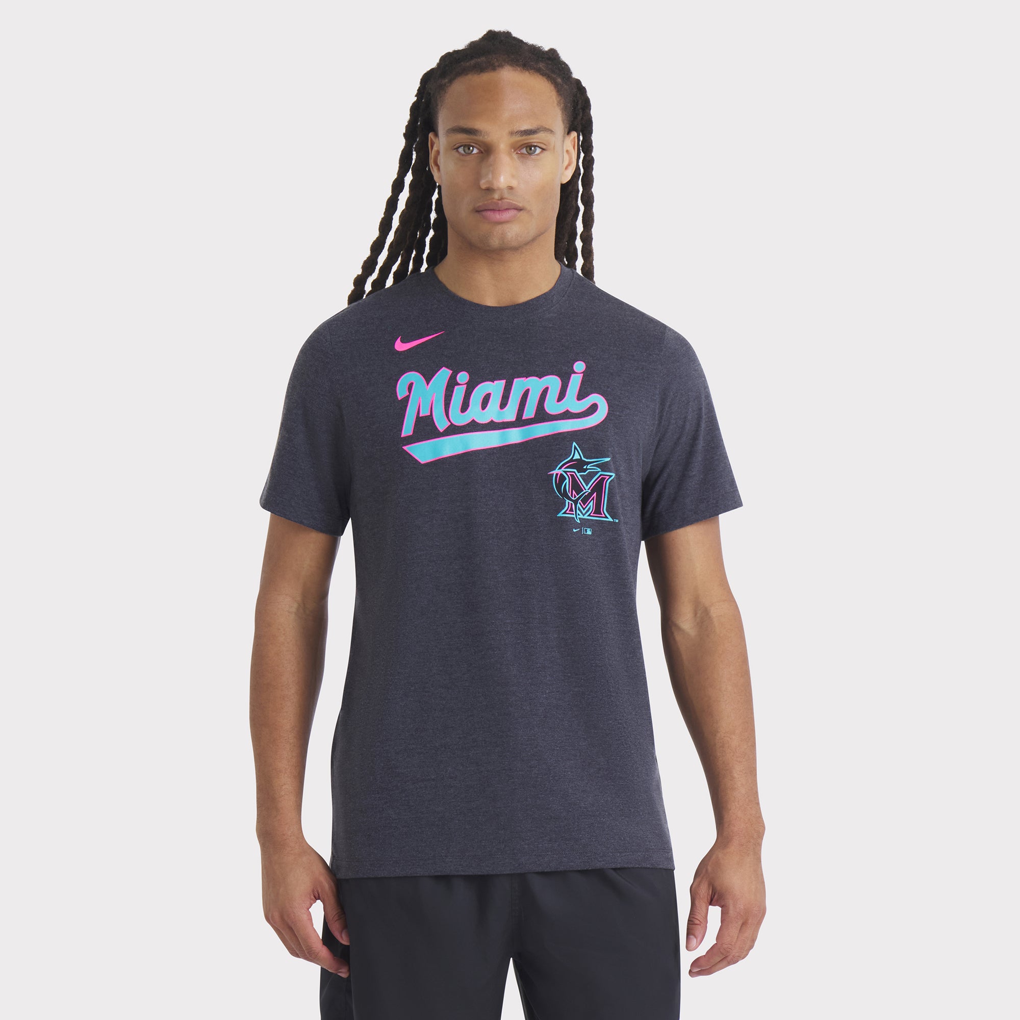 Men's Nike Heather Black Miami Marlins City Connect Script Tri-Blend T-Shirt