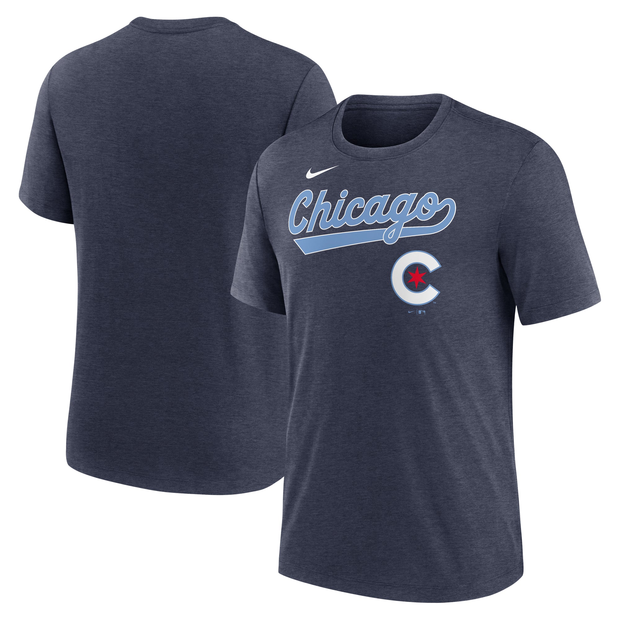 Men's Nike Heather Navy Chicago Cubs City Connect Script Tri-Blend T-Shirt