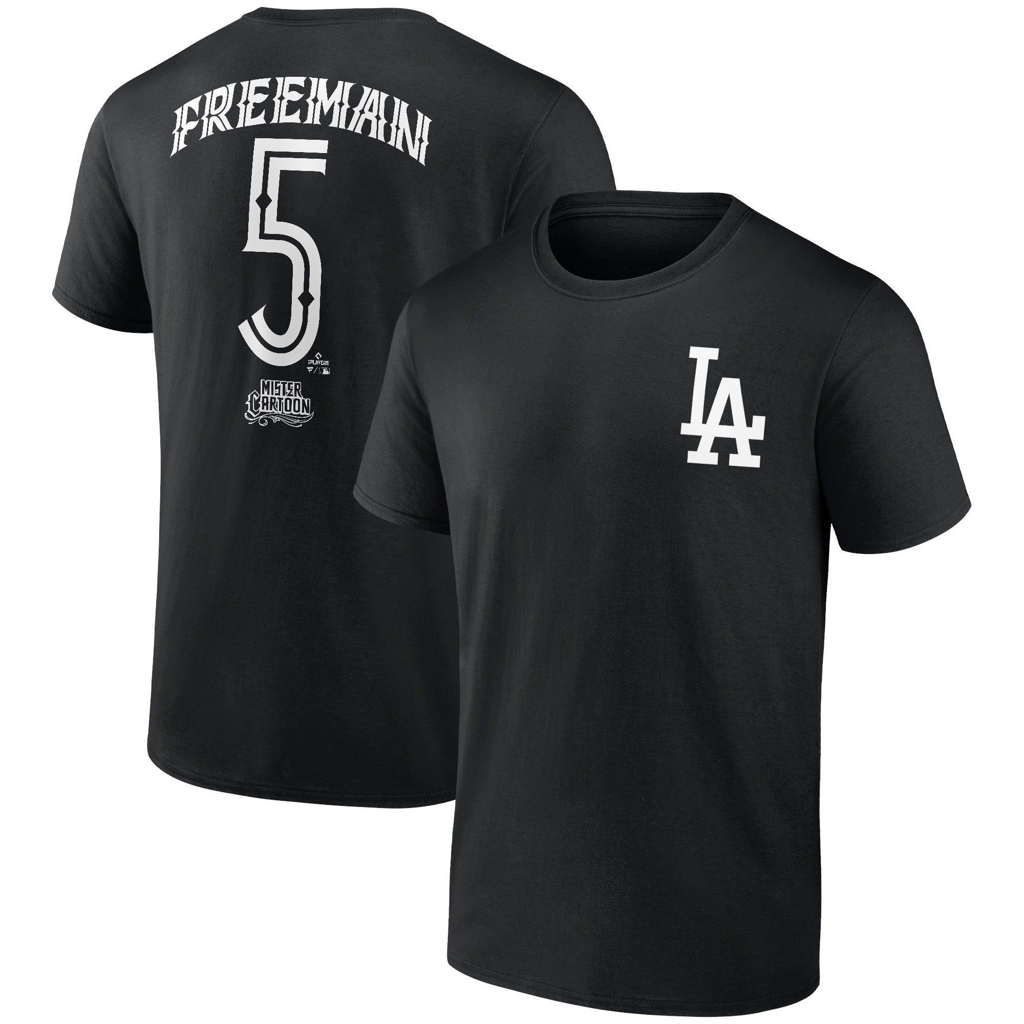 Men's Freddie Freeman Black Los Angeles Dodgers Mister Cartoon Name & Number T-Shirt