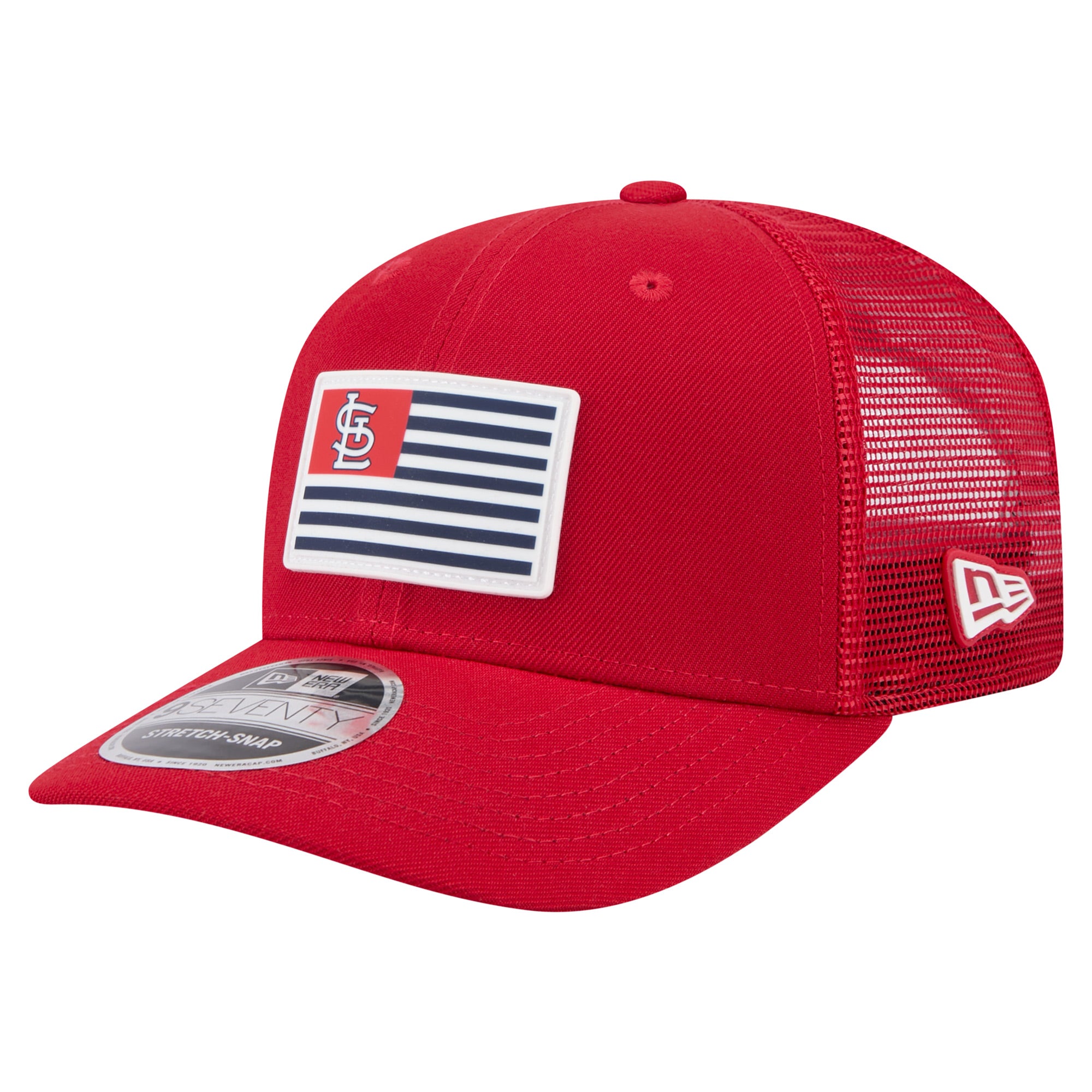 Men's New Era Red St. Louis Cardinals Flag 9SEVENTY Stretch-Snap Hat