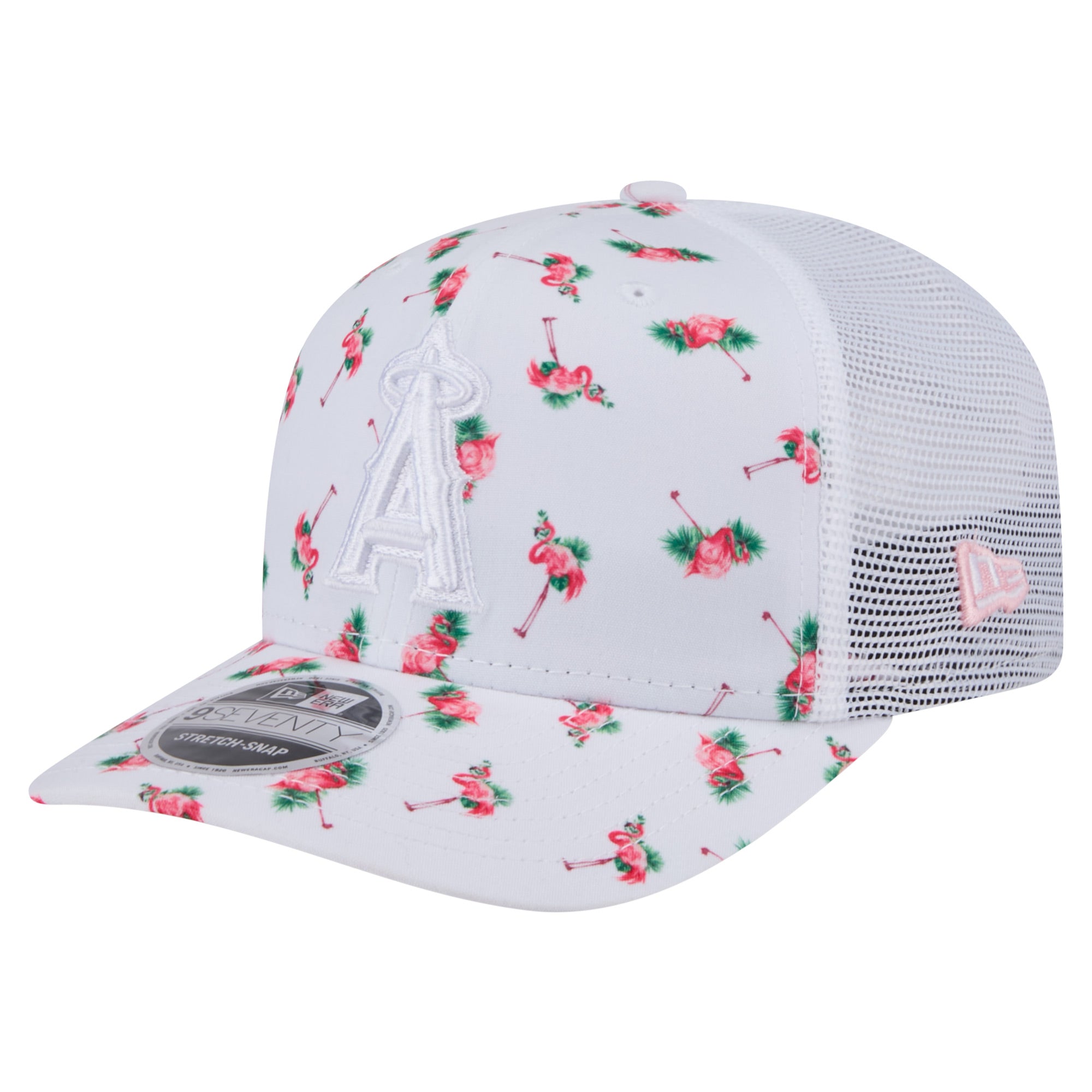 Men's New Era  White Los Angeles Angels Flamingo Mesh Back 9SEVENTY Stretch-Snap Hat