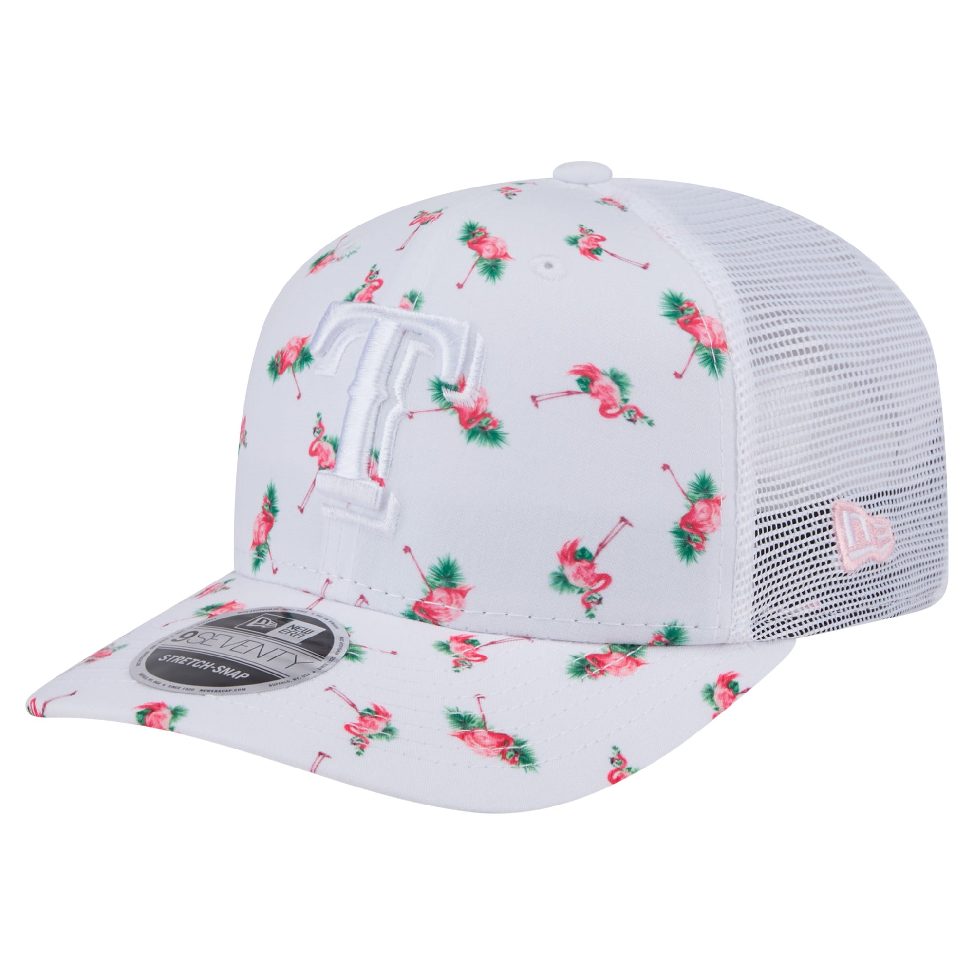 Men's New Era  White Texas Rangers Flamingo Mesh Back 9SEVENTY Stretch-Snap Hat