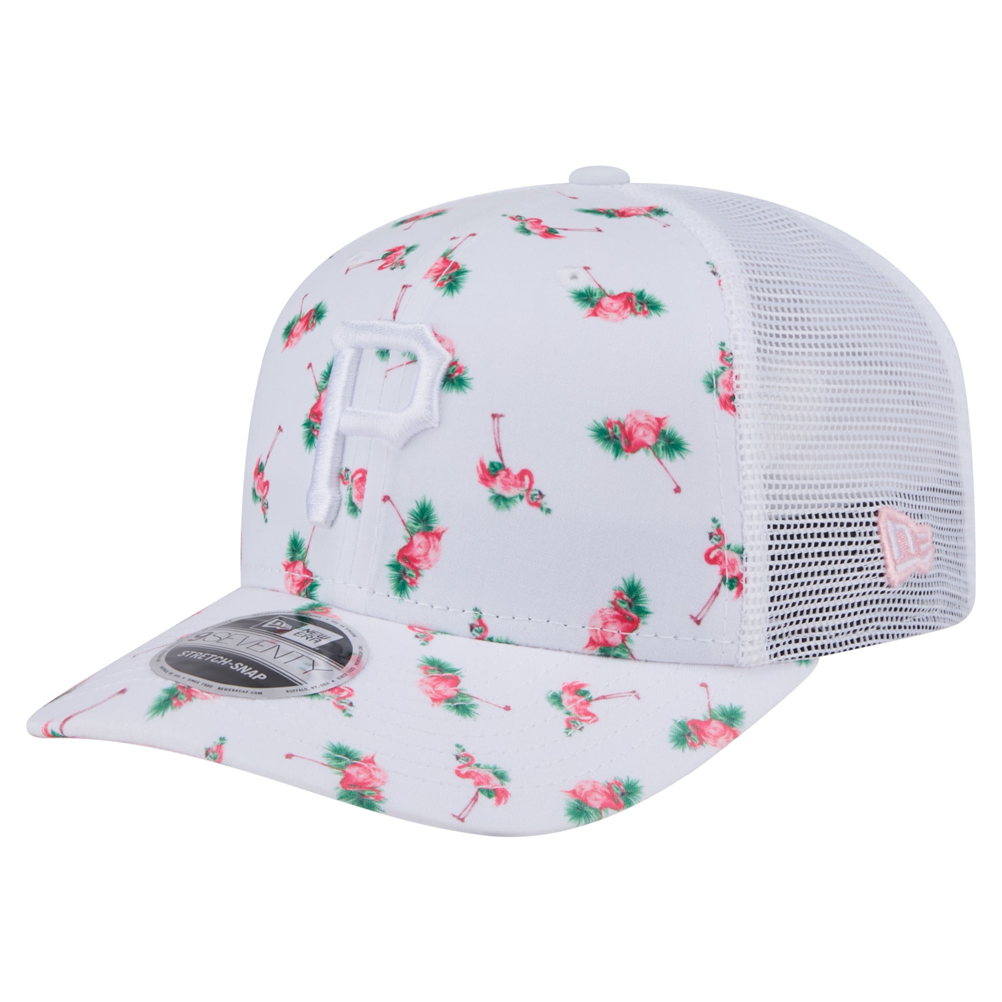 Men's New Era  White Pittsburgh Pirates Flamingo Mesh Back 9SEVENTY Stretch-Snap Hat