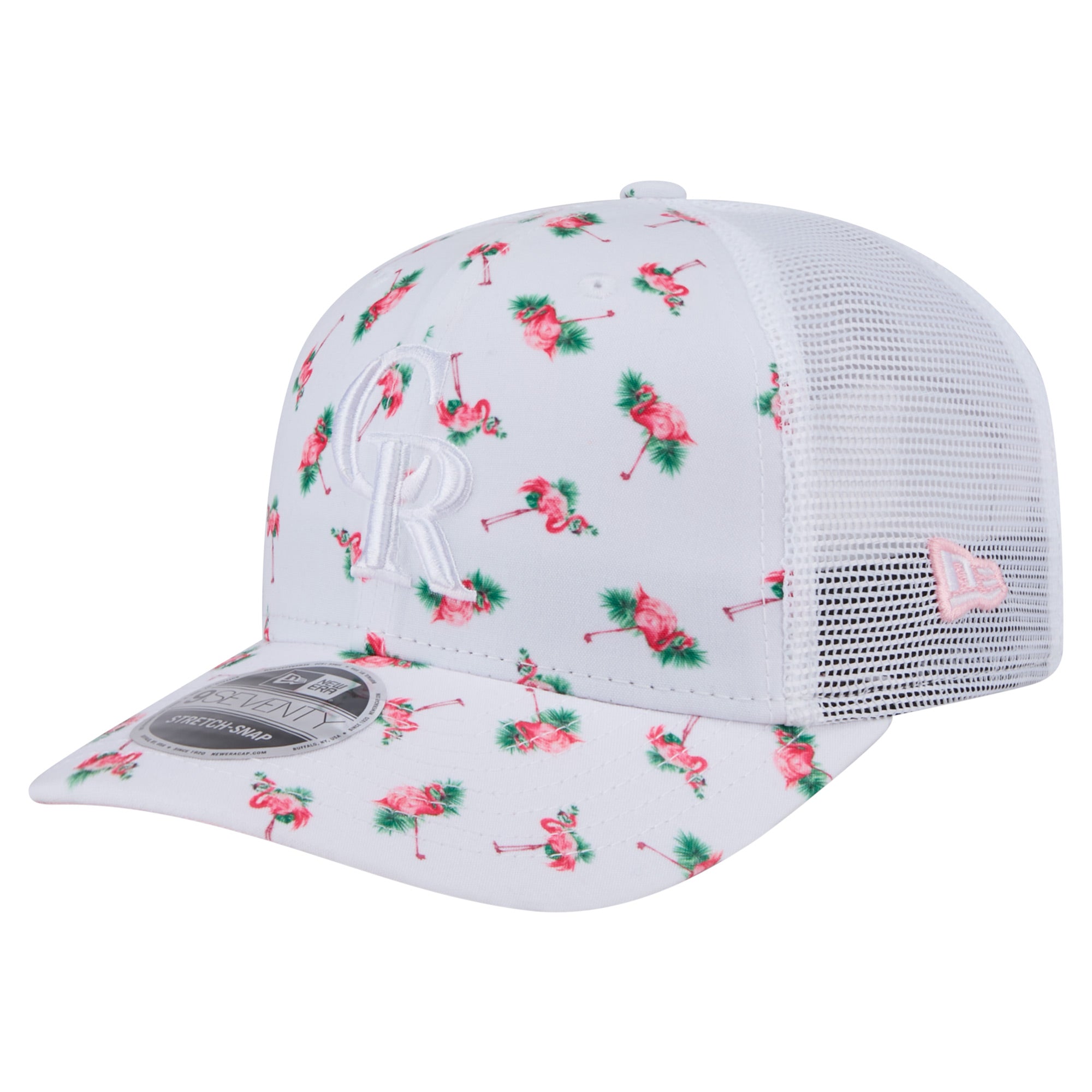 Men's New Era  White Colorado Rockies Flamingo Mesh Back 9SEVENTY Stretch-Snap Hat