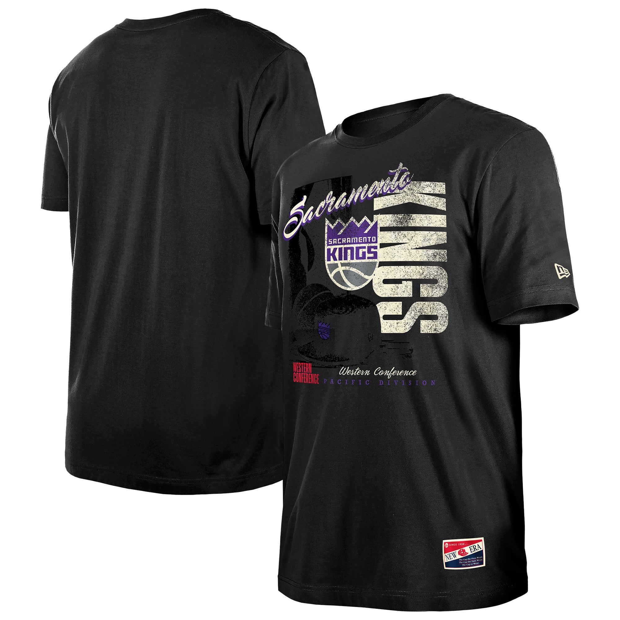 Men's New Era  Black Sacramento Kings Distressed Throwback Vintage Color Pack T-Shirt