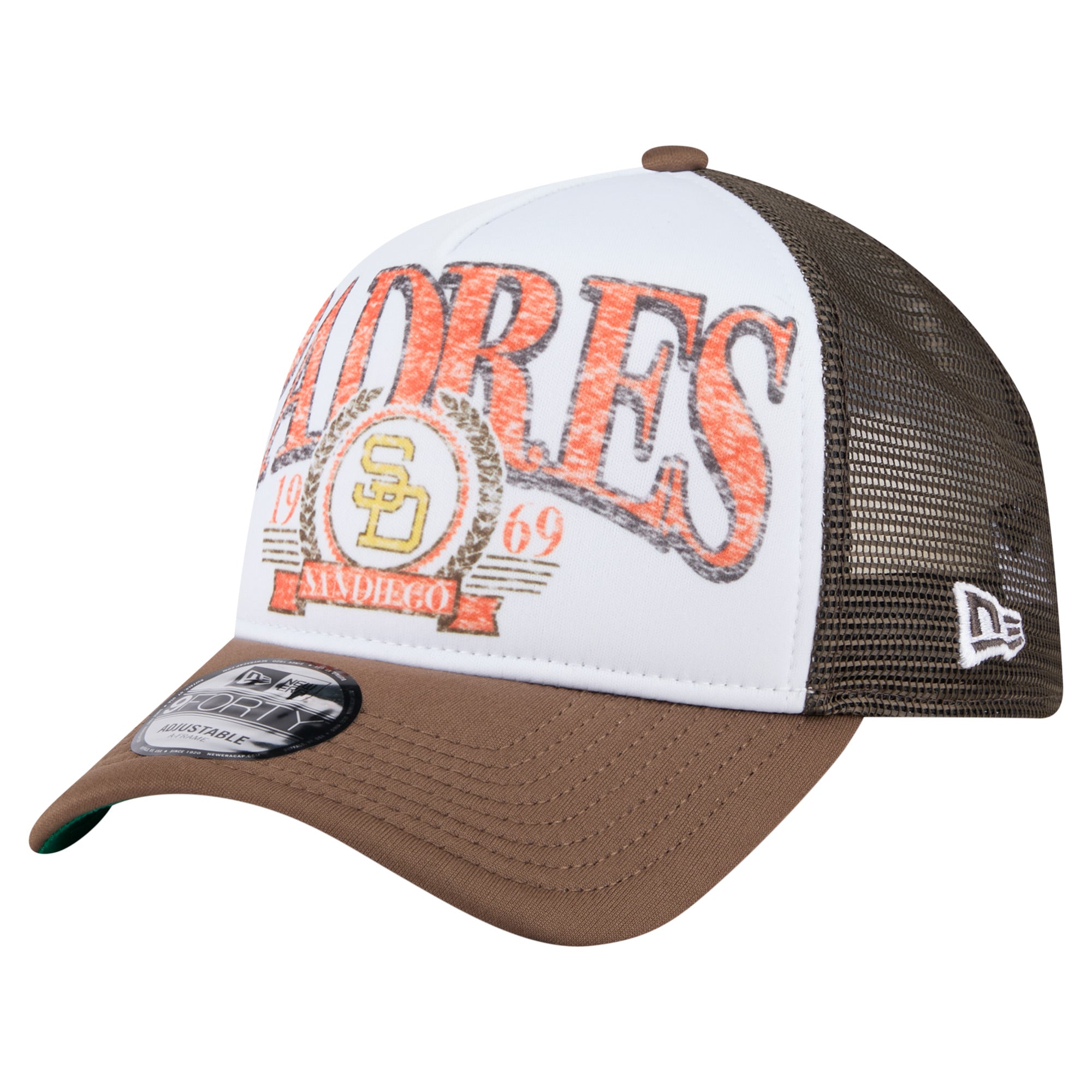 Men's New Era  Brown San Diego Padres Distressed 9FORTY A-Frame Adjustable Trucker Hat