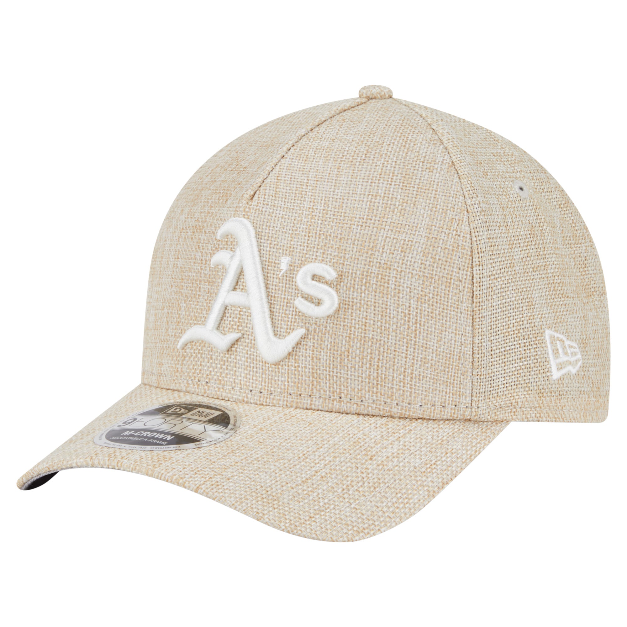 Men's New Era Beige Athletics Cotton Weave M-Crown A-Frame 9FORTY Adjustable Hat