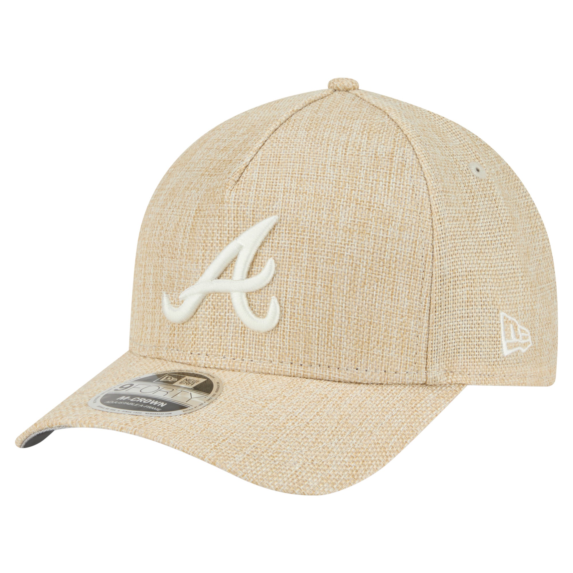 Men's New Era Beige Atlanta Braves Cotton Weave M-Crown A-Frame 9FORTY Adjustable Hat