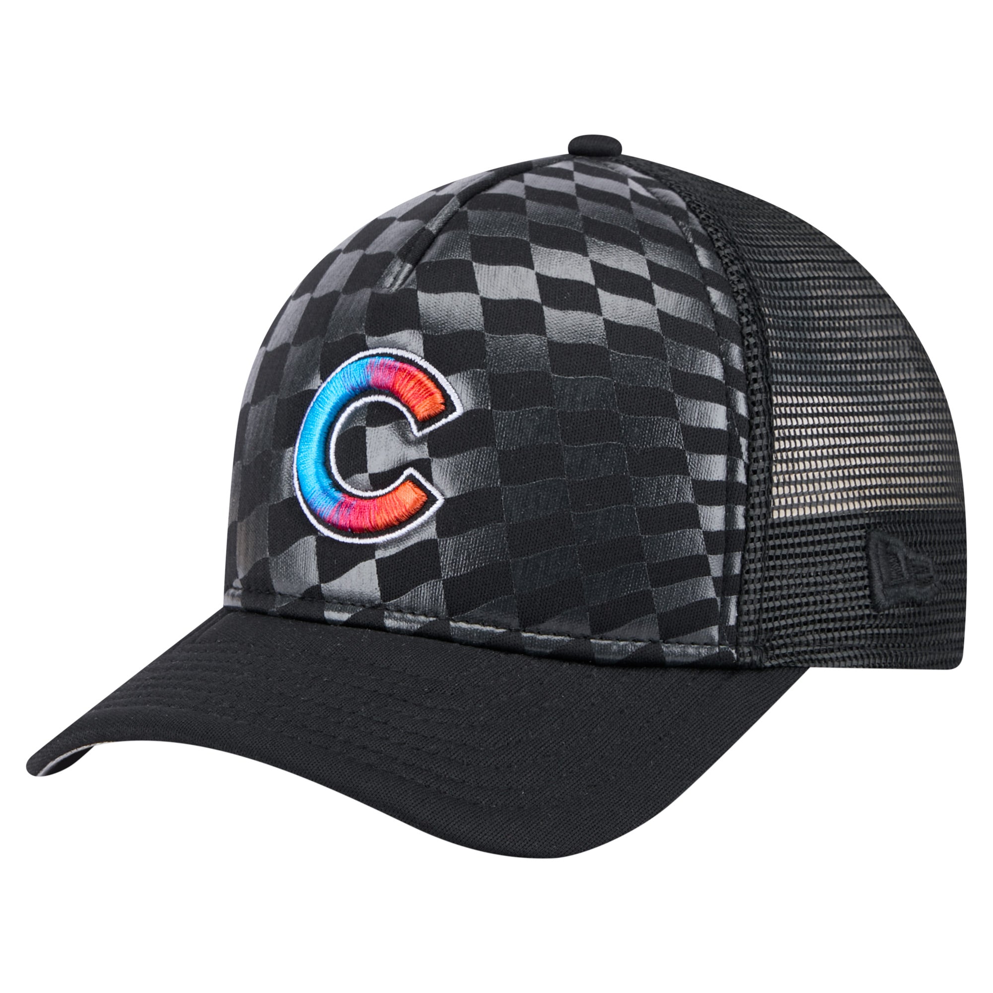 Men's New Era Black Chicago Cubs Gradient 9FORTY A-Frame M-Crown Trucker Adjustable Hat