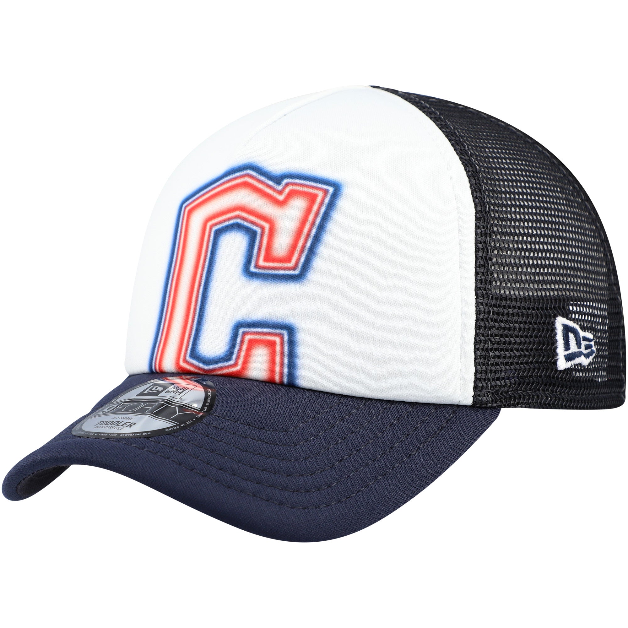 Toddler New Era  White/Navy Cleveland Guardians Painted A-Frame 9FORTY Trucker Adjustable Hat