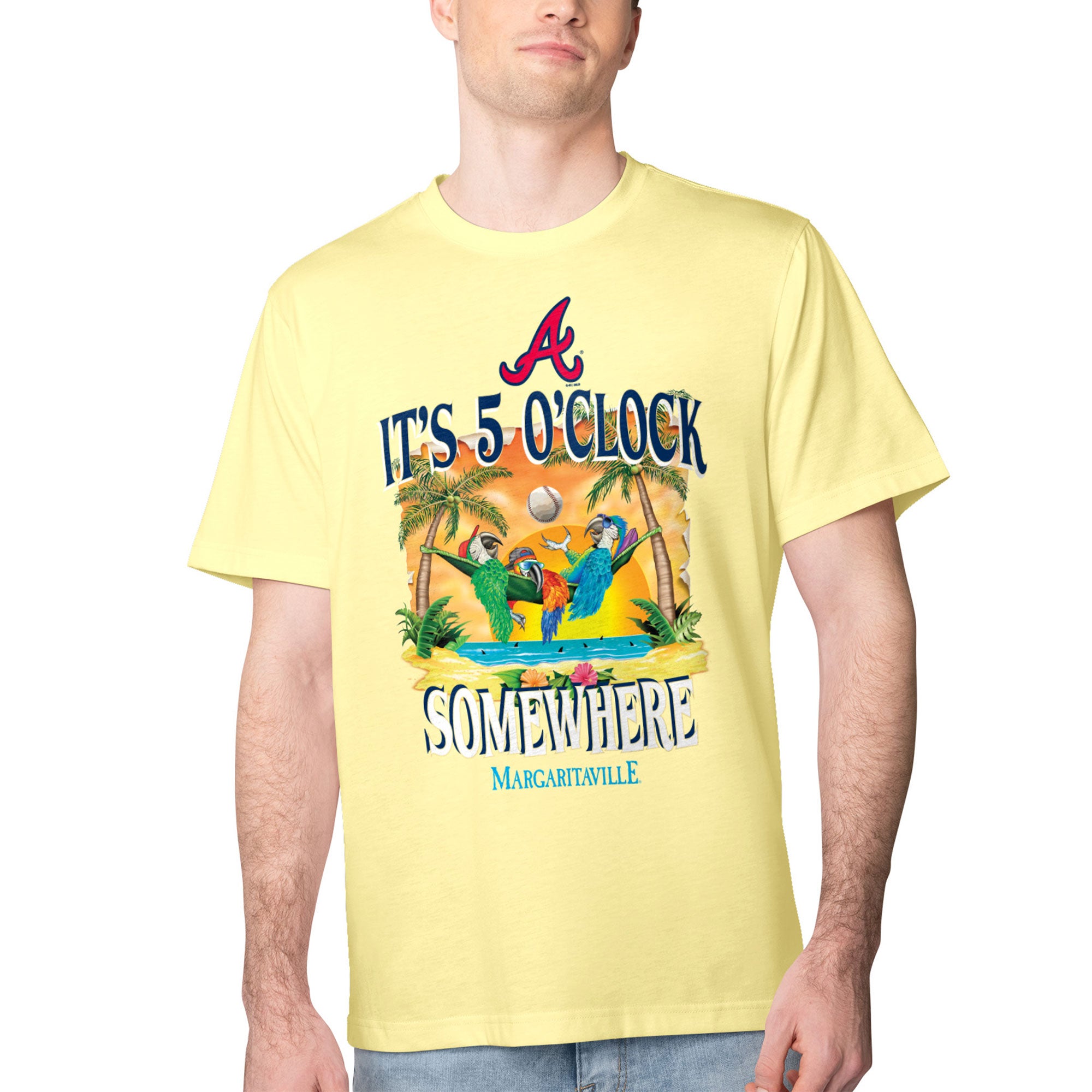 Men's Margaritaville Yellow Atlanta Braves Five O'Clock Graphic T-Shirt