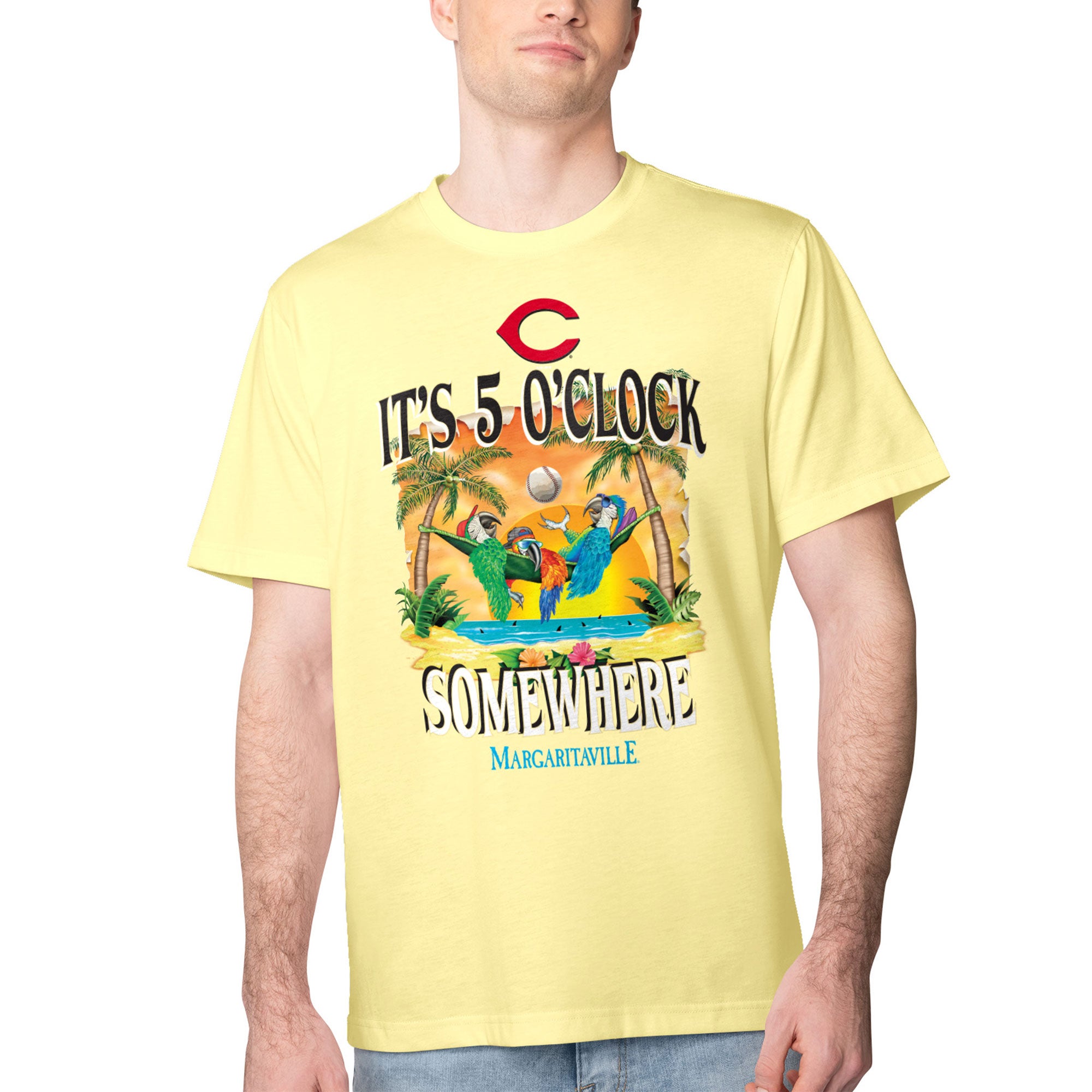 Men's Margaritaville Yellow Cincinnati Reds Five O'Clock Graphic T-Shirt