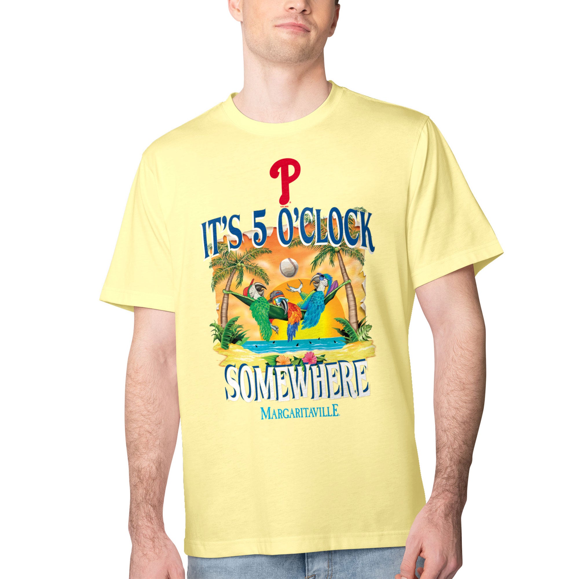 Men's Margaritaville Yellow Philadelphia Phillies Five O'Clock Graphic T-Shirt