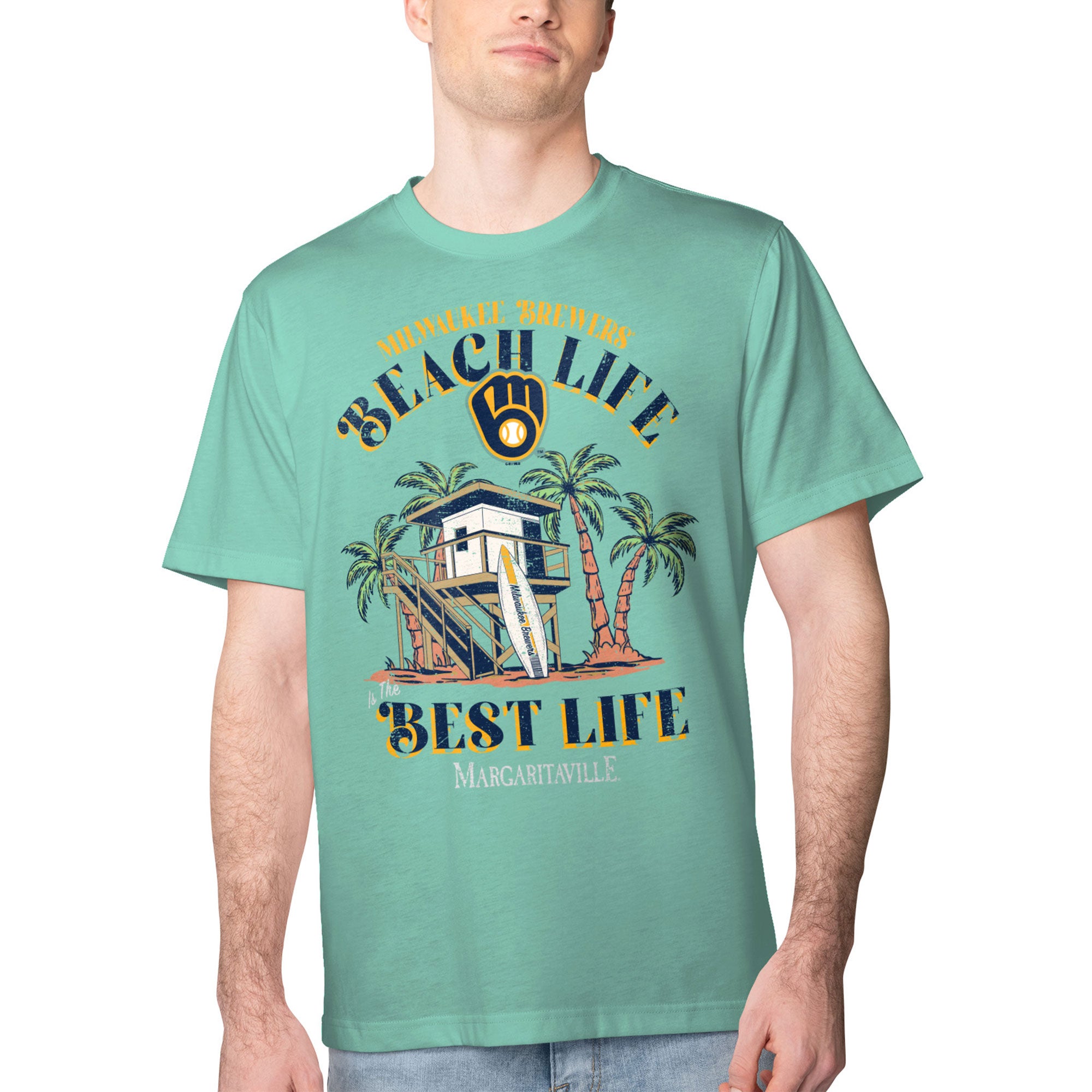 Men's Margaritaville Mint Milwaukee Brewers Beach Hut Graphic T-Shirt