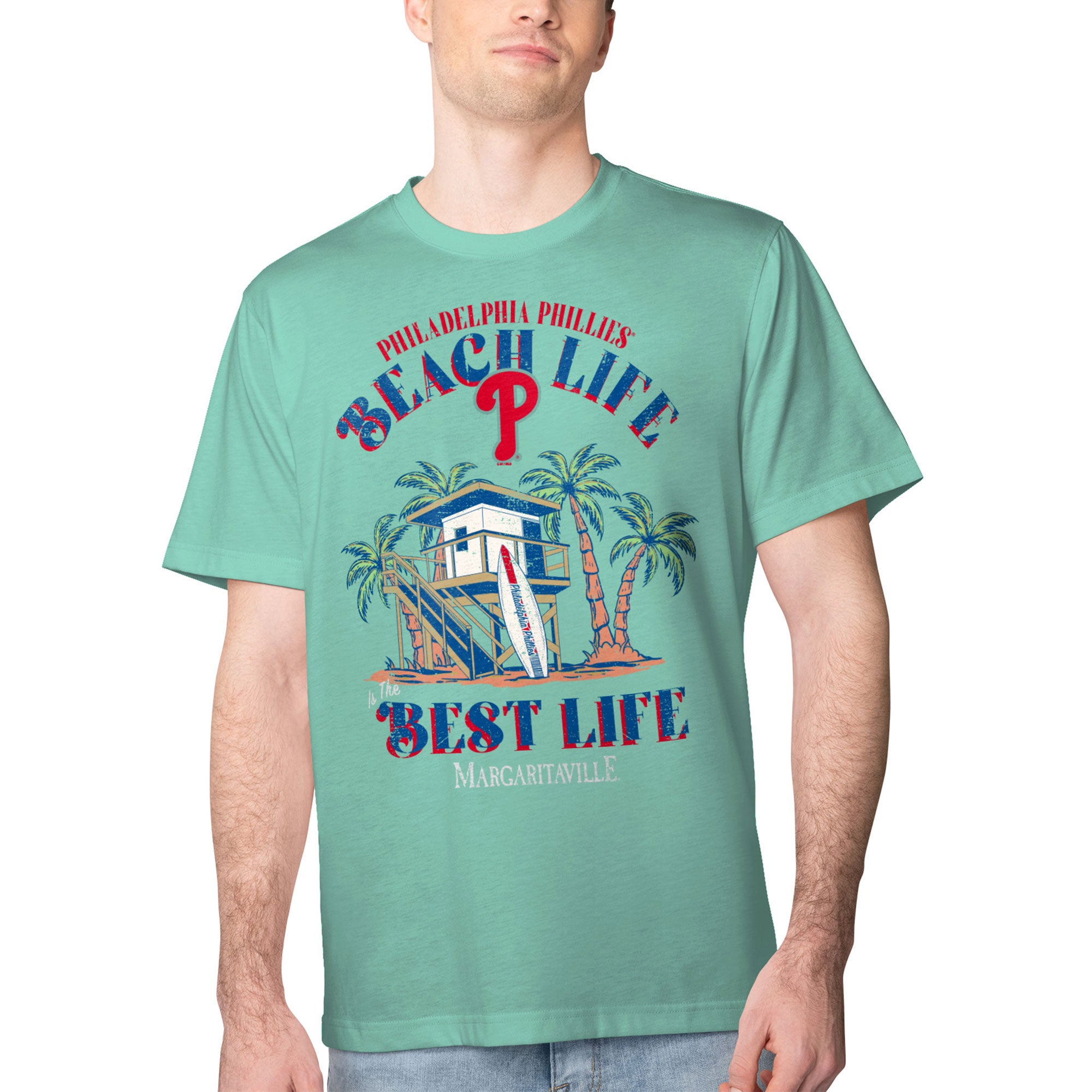 Men's Margaritaville Mint Philadelphia Phillies Beach Hut Graphic T-Shirt