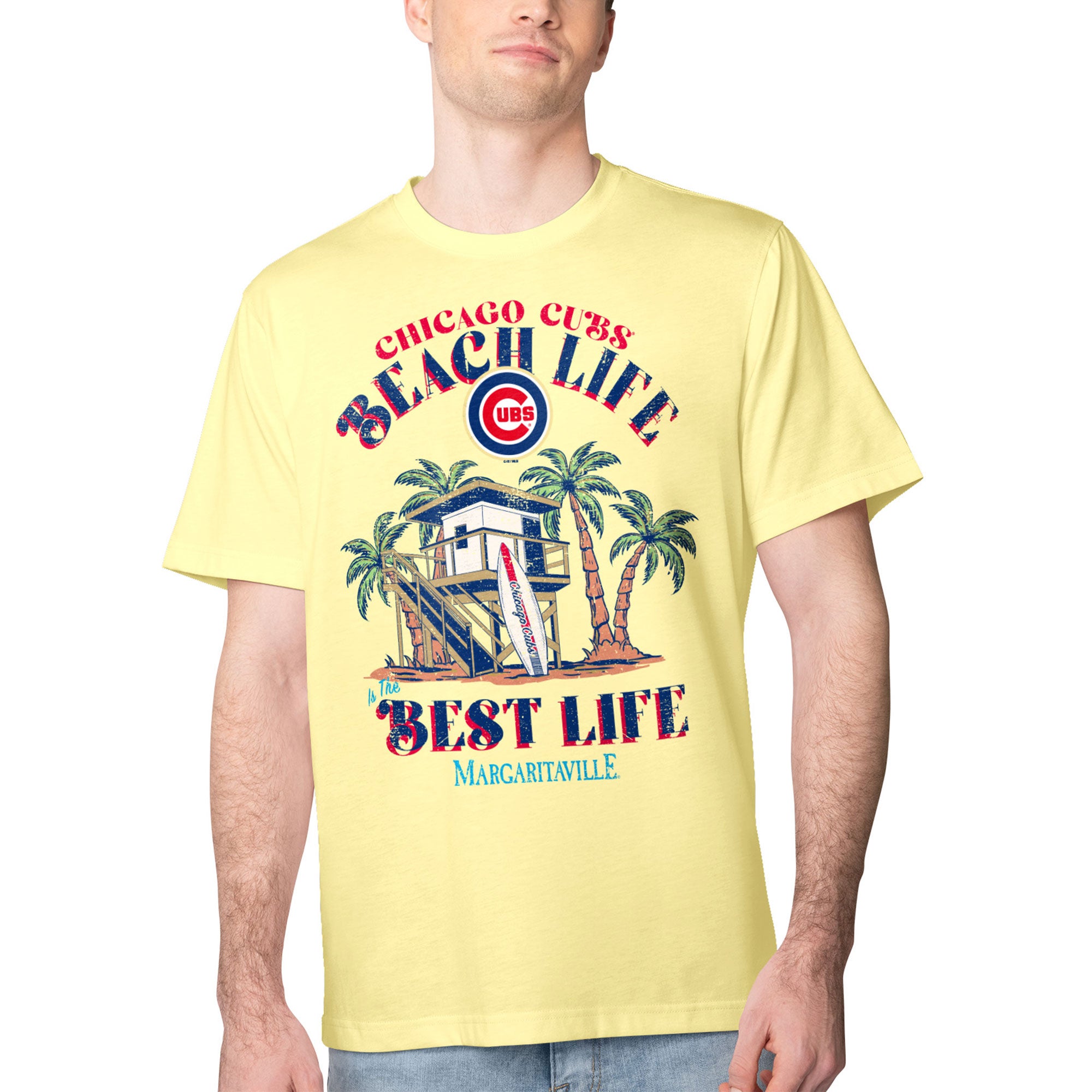 Men's Margaritaville Yellow Chicago Cubs Beach Hut Graphic T-Shirt