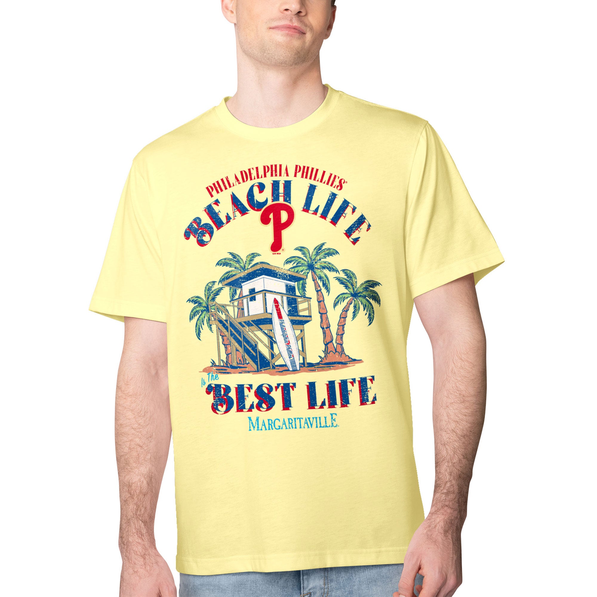 Men's Margaritaville Yellow Philadelphia Phillies Beach Hut Graphic T-Shirt