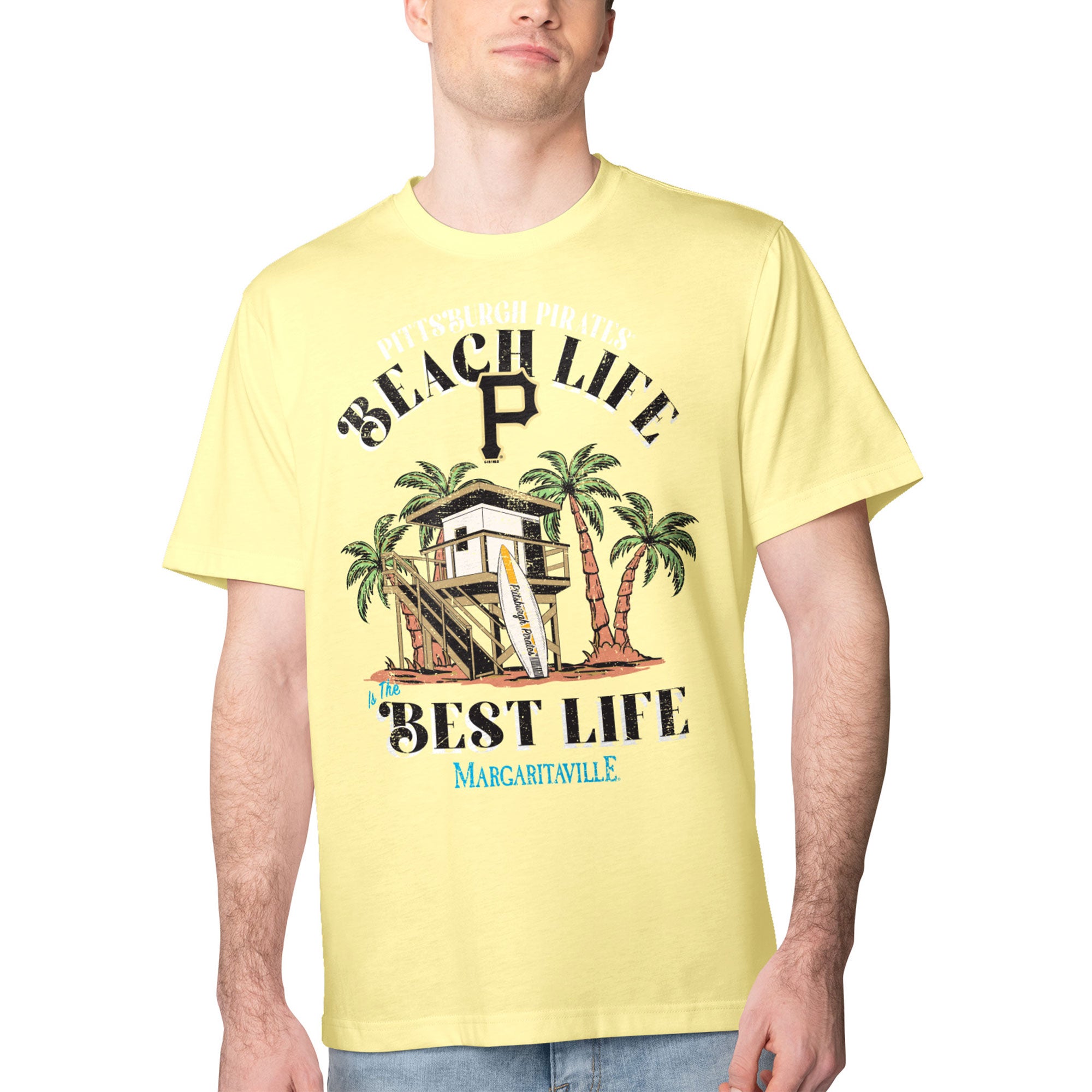 Men's Margaritaville Yellow Pittsburgh Pirates Beach Hut Graphic T-Shirt