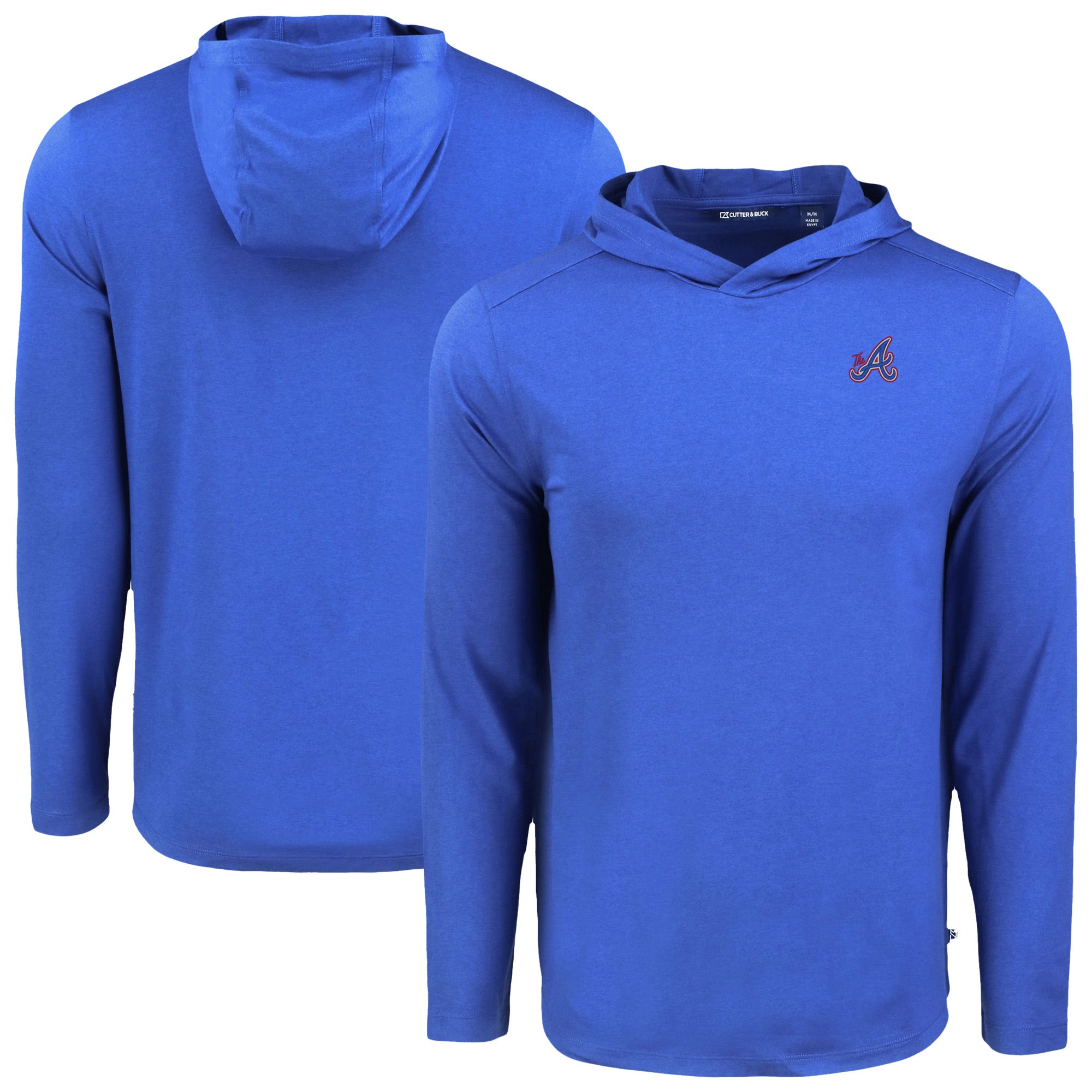Men's Cutter & Buck Blue Atlanta Braves Coastline Epic Comfort Recycled Eco Hoodie Long Sleeve T-Shirt