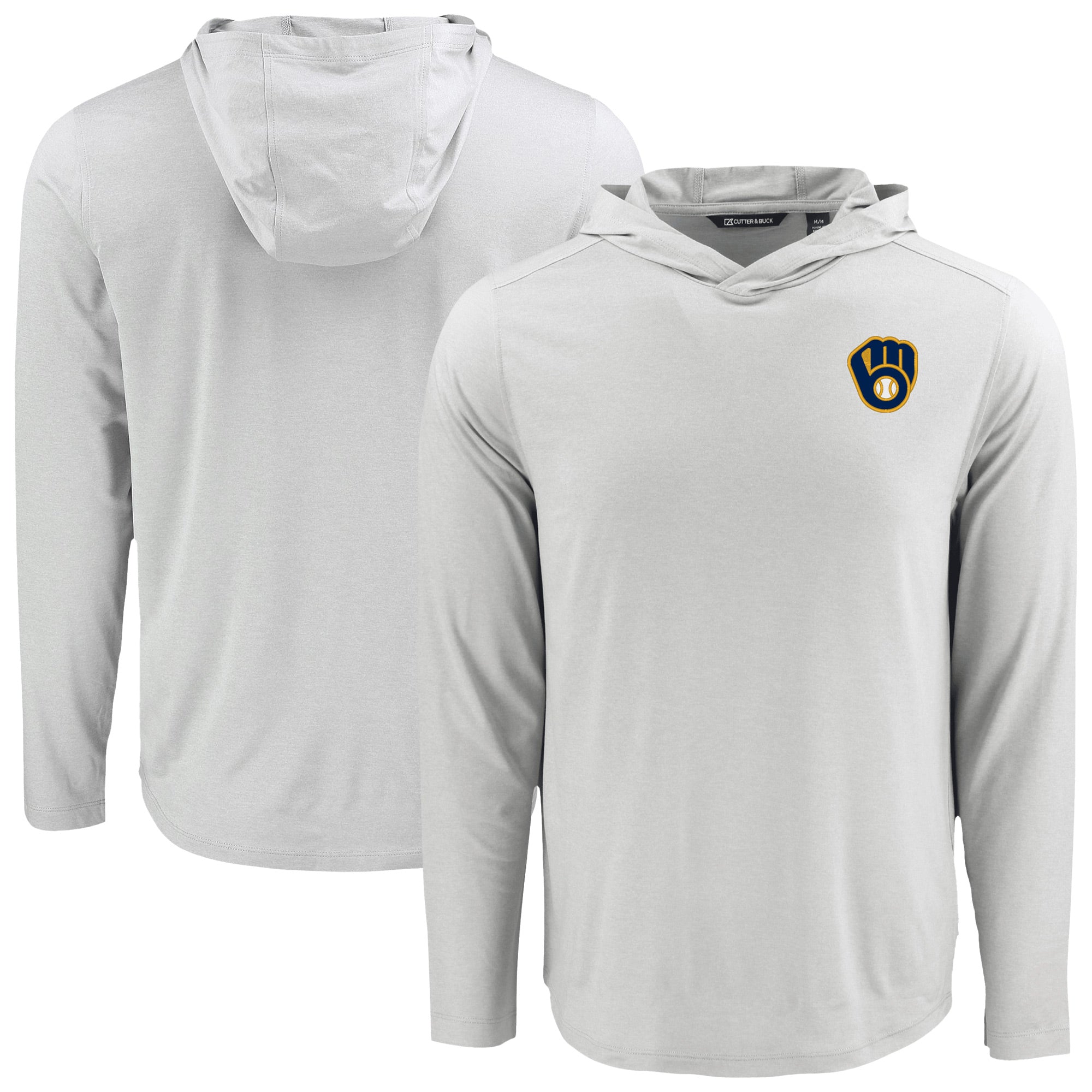 Men's Cutter & Buck Gray Milwaukee Brewers Coastline Epic Comfort Recycled Eco Hoodie Long Sleeve T-Shirt