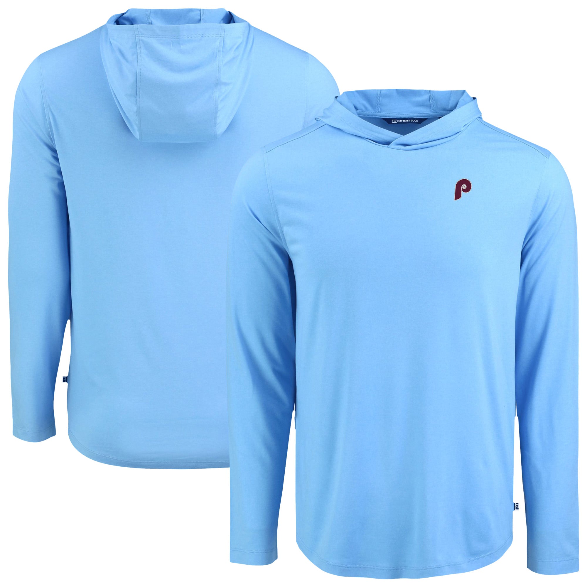 Men's Cutter & Buck Light Blue Philadelphia Phillies Coastline Epic Comfort Recycled Eco Hoodie Long Sleeve T-Shirt
