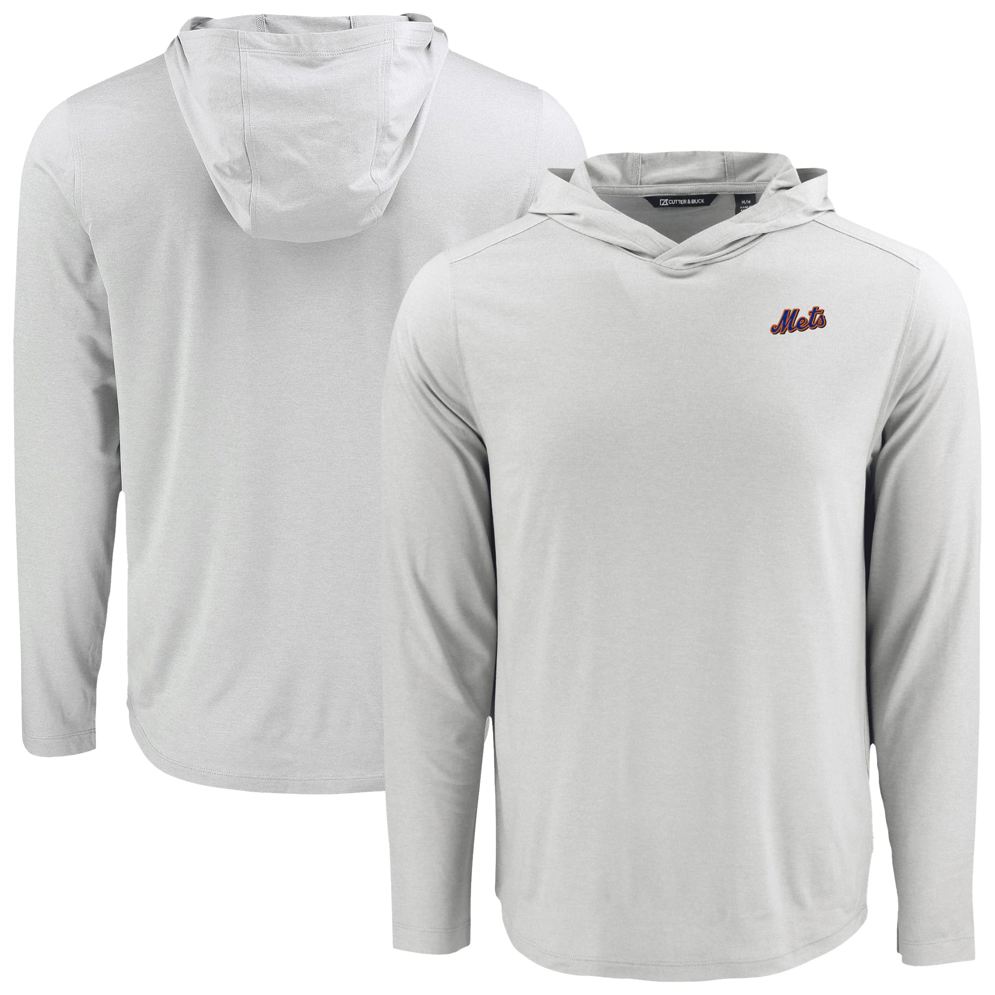Men's Cutter & Buck Gray New York Mets Coastline Epic Comfort Recycled Eco Hoodie Long Sleeve T-Shirt