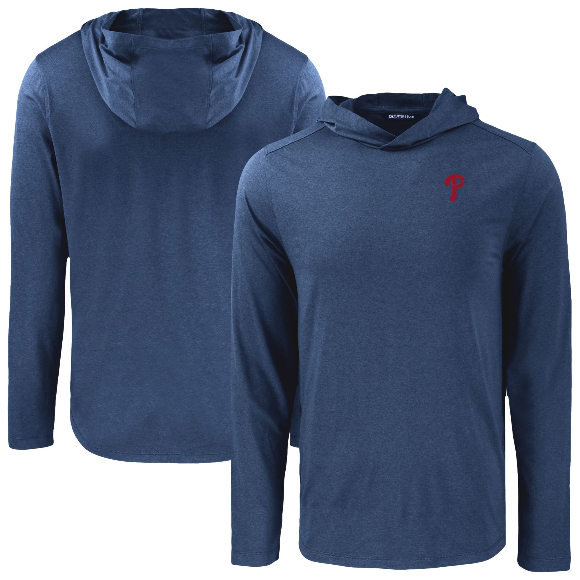Men's Cutter & Buck Navy Philadelphia Phillies Coastline Epic Comfort Recycled Eco Hoodie Long Sleeve T-Shirt