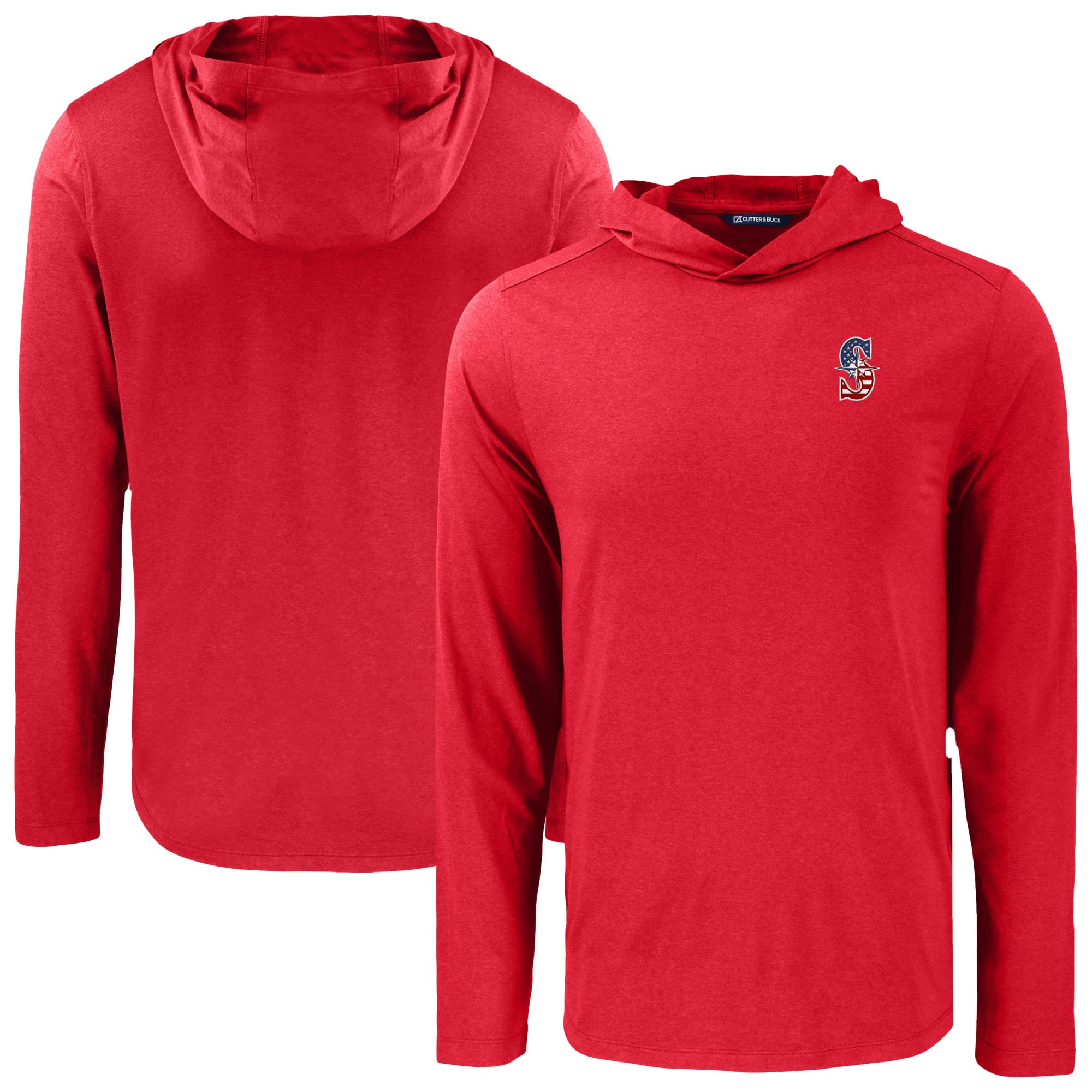 Men's Cutter & Buck Red Seattle Mariners Coastline Epic Comfort Recycled Eco Hoodie Long Sleeve T-Shirt