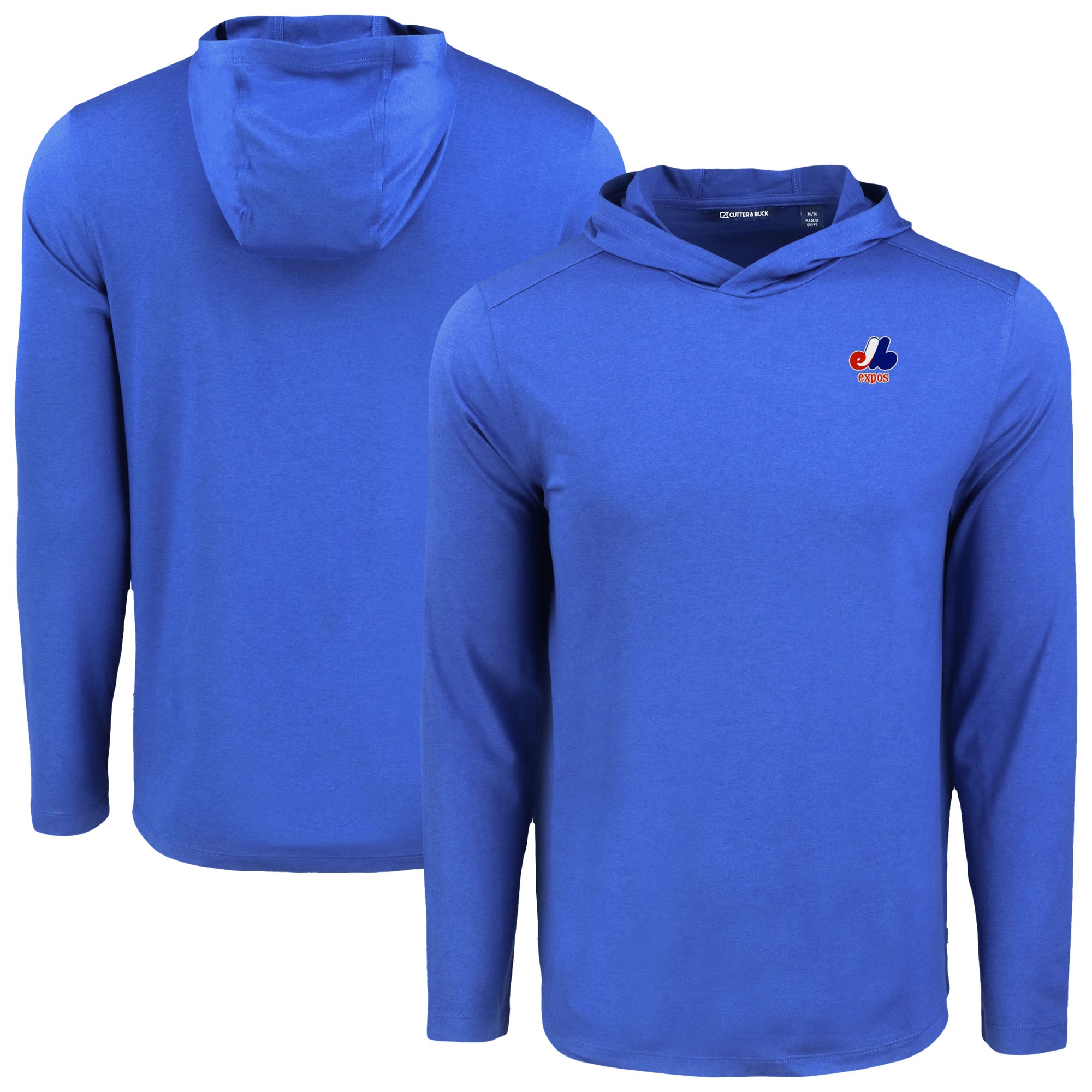 Men's Cutter & Buck Royal Montreal Expos Cooperstown Coastline Epic Comfort Recycled Eco Hoodie Long Sleeve T-Shirt