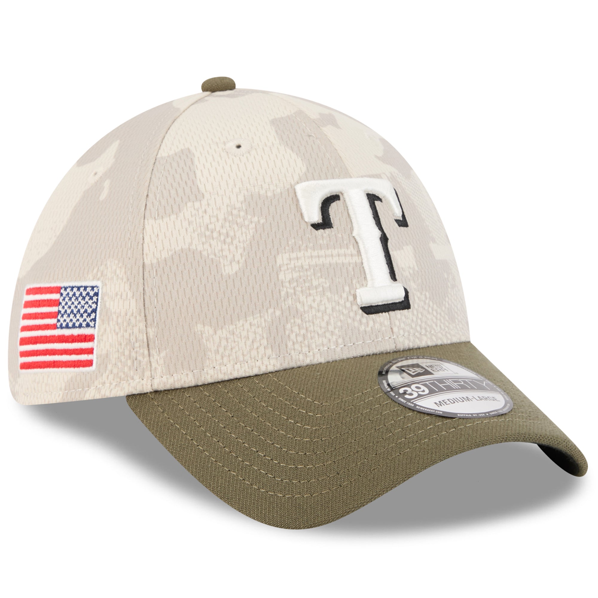 Men's New Era Light Beige/Olive Texas Rangers 2025 Armed Forces Day 39THIRTY Flex Hat