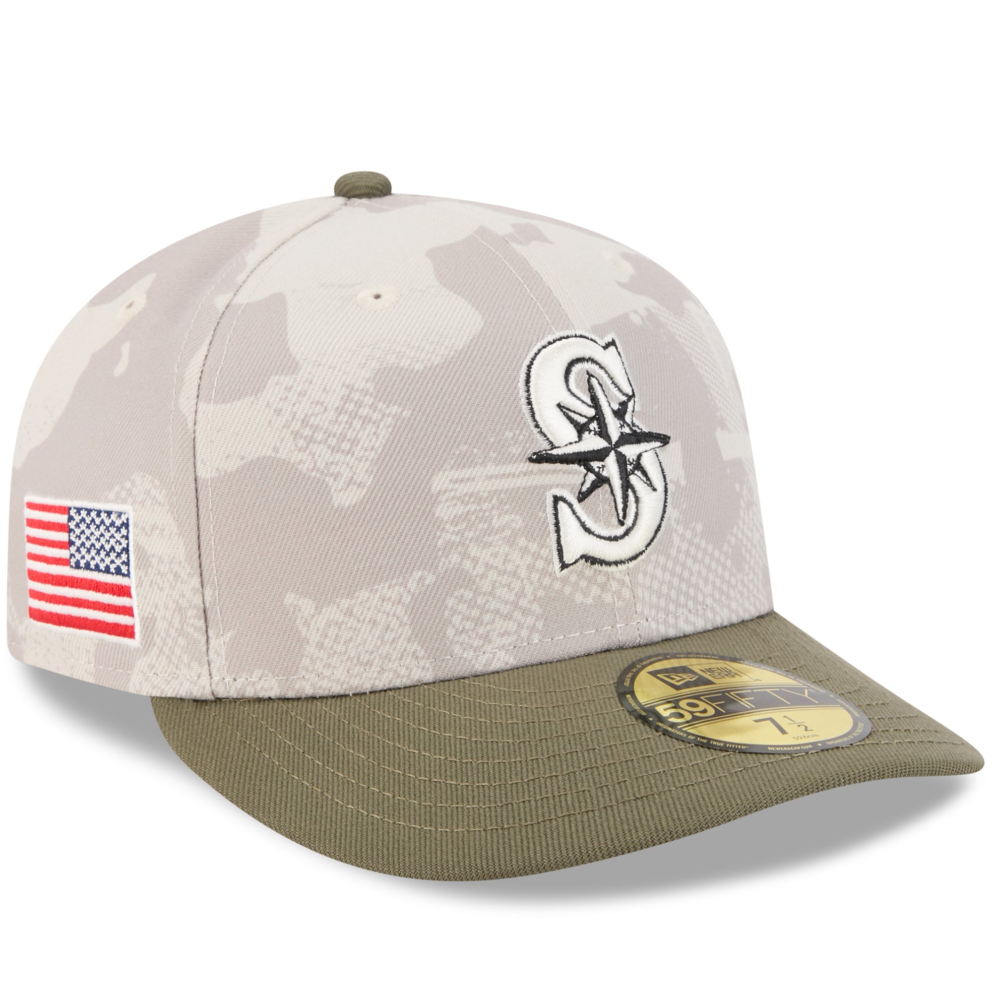 Men's New Era Light Beige/Olive Seattle Mariners 2025 Armed Forces Day 59FIFTY Fitted Hat