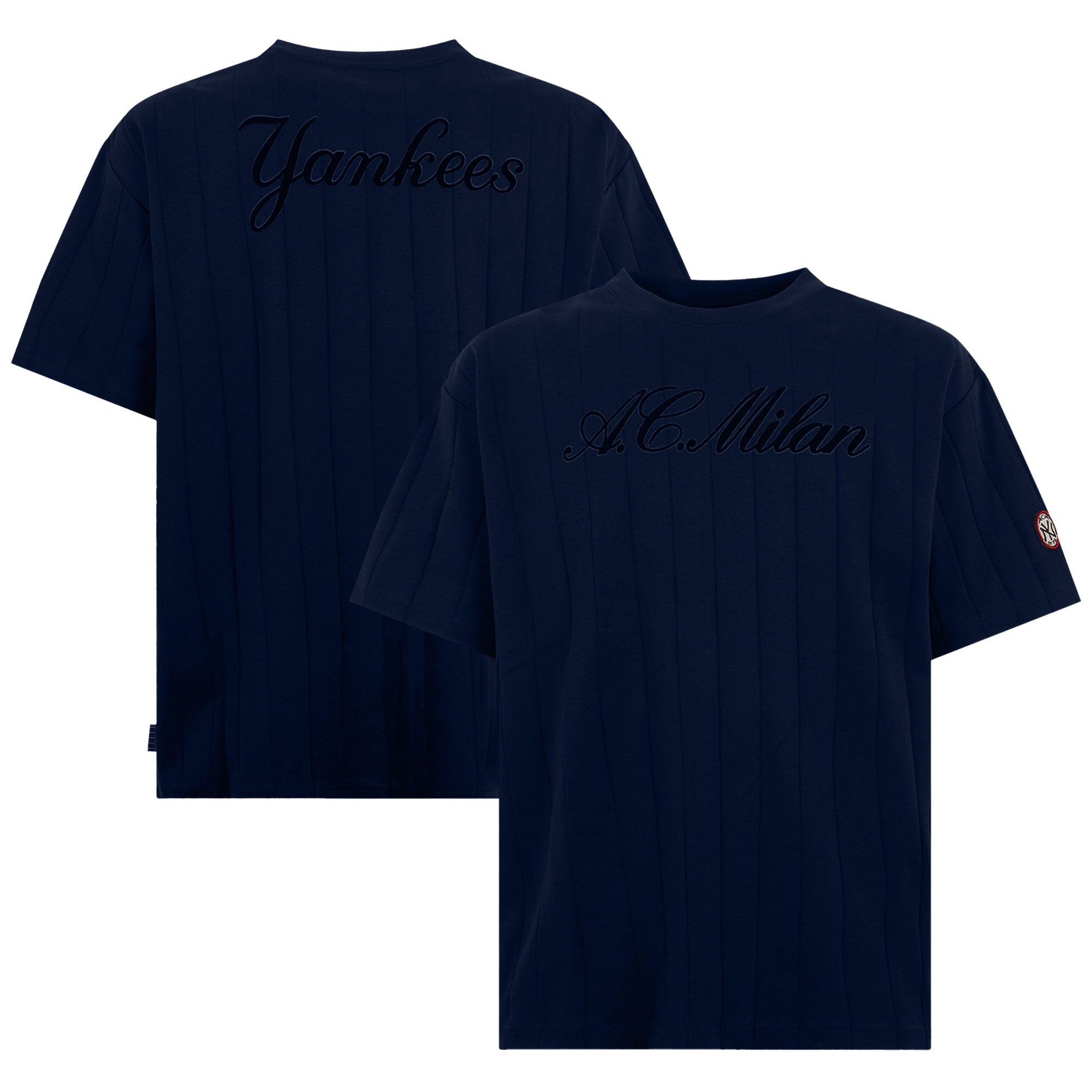 Men's New York Yankees x AC Milan Navy Vertical Ribbed Script T-Shirt