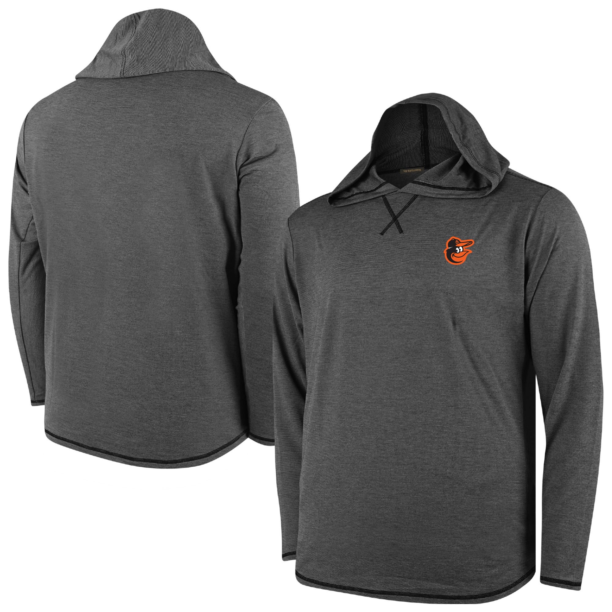 Men's Black Baltimore Orioles Butter Stripe Tri-Blend Long Sleeve Hoodie T-Shirt