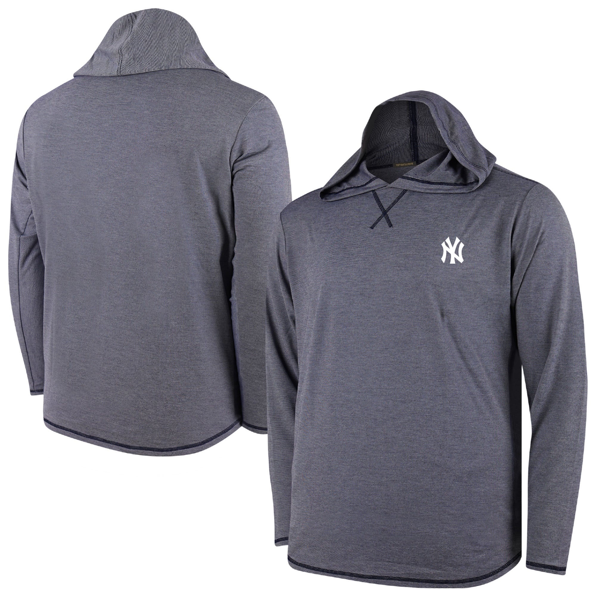 Men's Navy New York Yankees Butter Stripe Tri-Blend Long Sleeve Hoodie T-Shirt