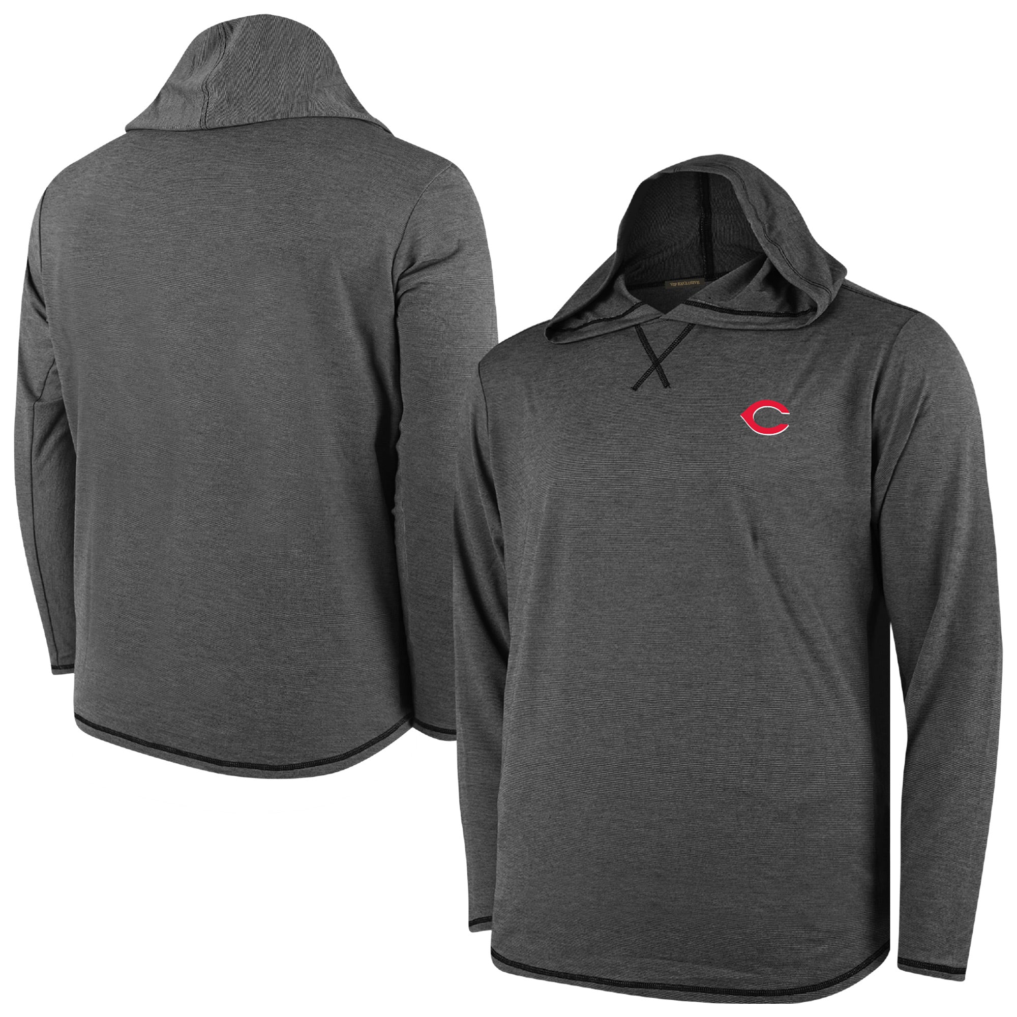 Men's Black Cincinnati Reds Butter Stripe Tri-Blend Long Sleeve Hoodie T-Shirt
