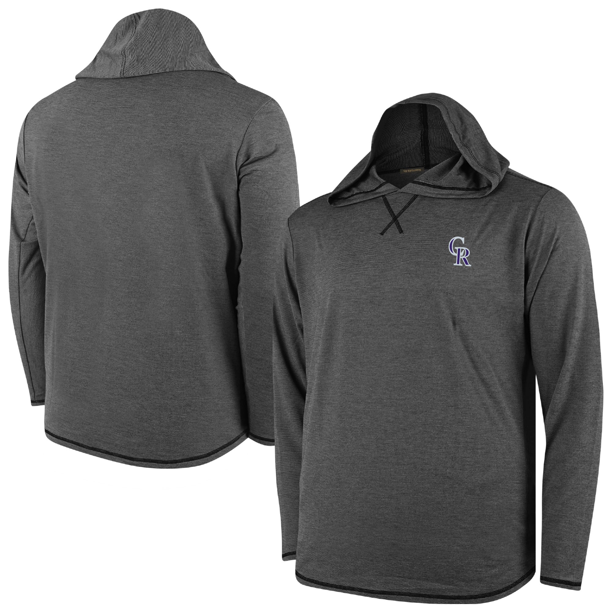 Men's Black Colorado Rockies Butter Stripe Tri-Blend Long Sleeve Hoodie T-Shirt
