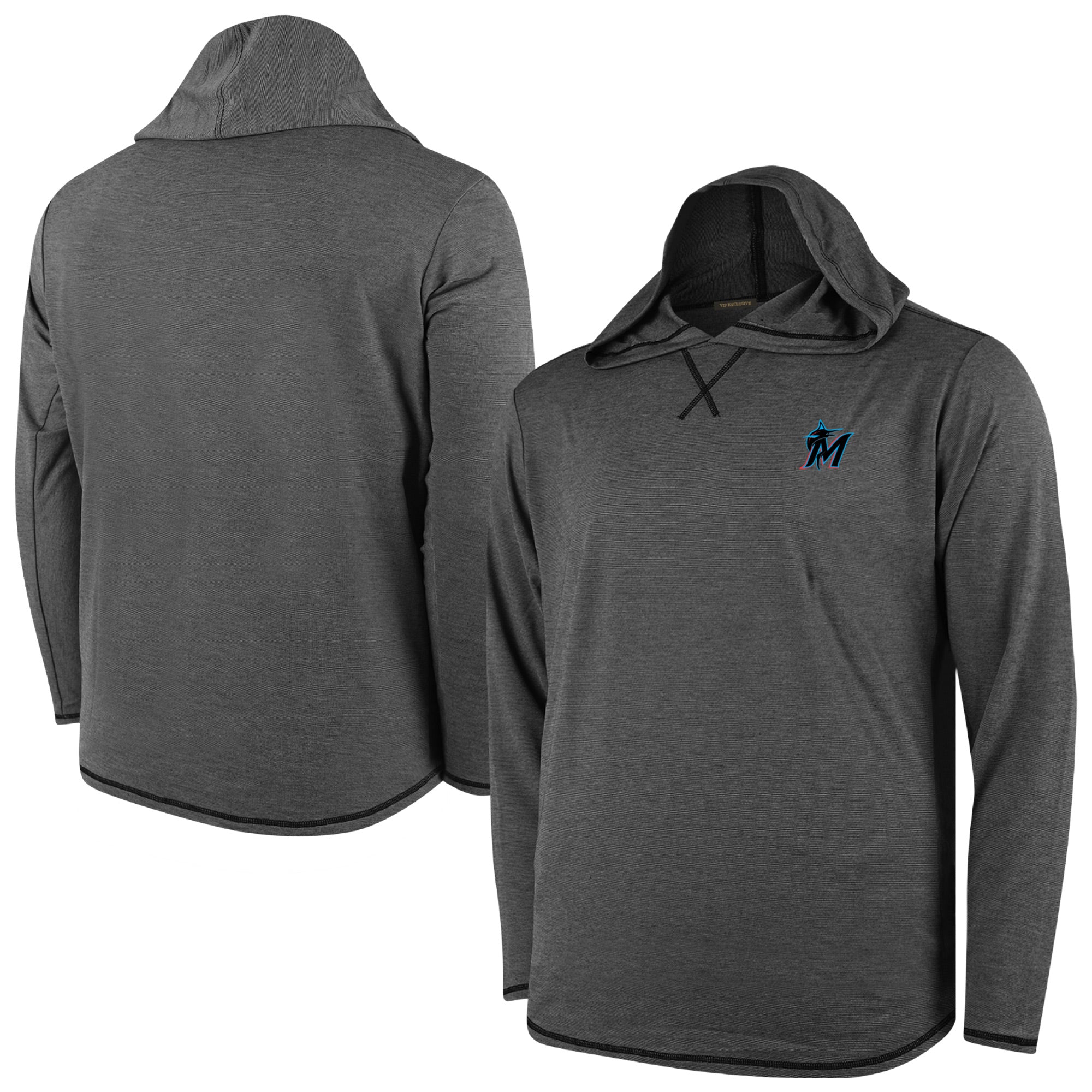 Men's Black Miami Marlins Butter Stripe Tri-Blend Long Sleeve Hoodie T-Shirt