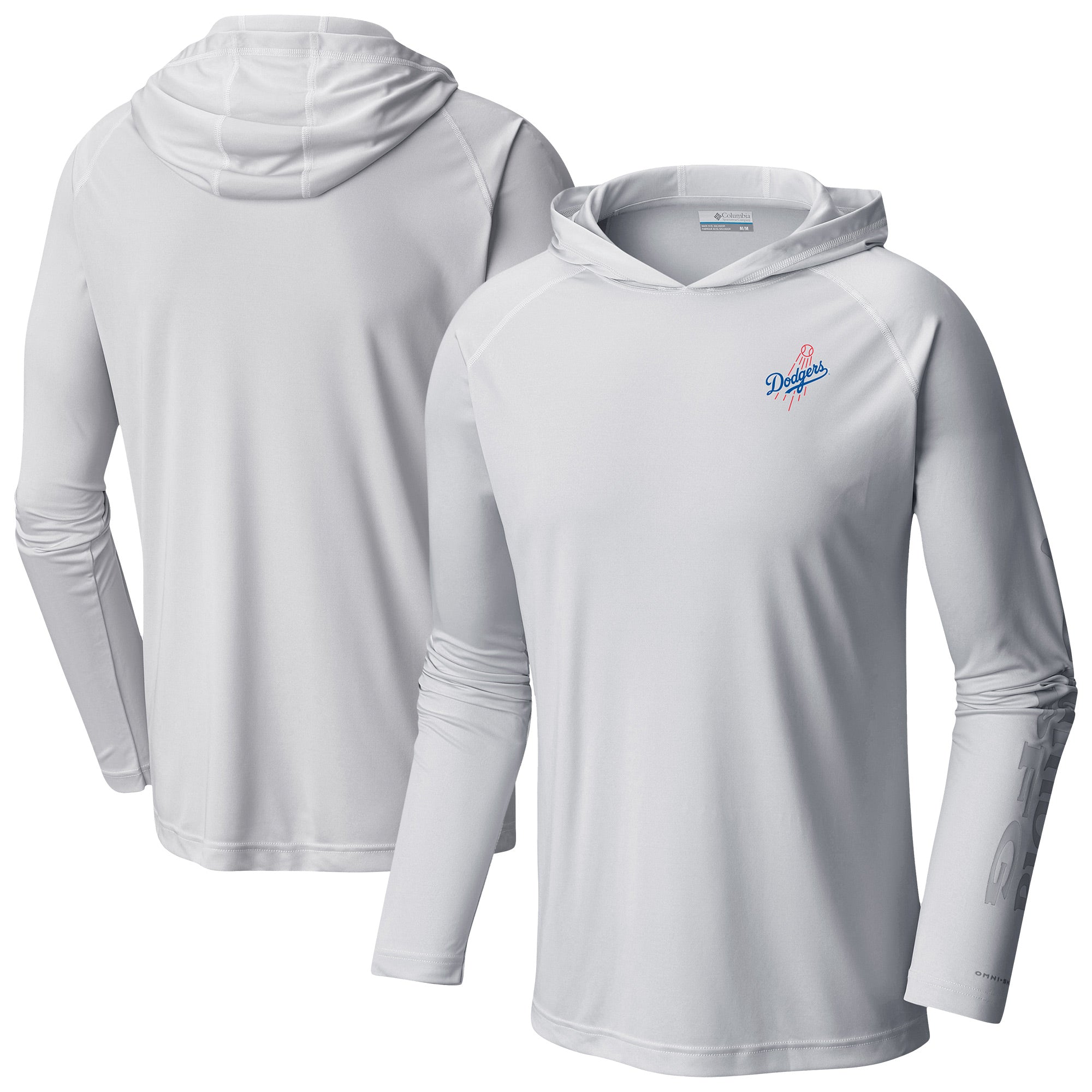 Men's Columbia White Los Angeles Dodgers Omni-Wick Terminal Tackle Raglan Long Sleeve Hoodie T-Shirt