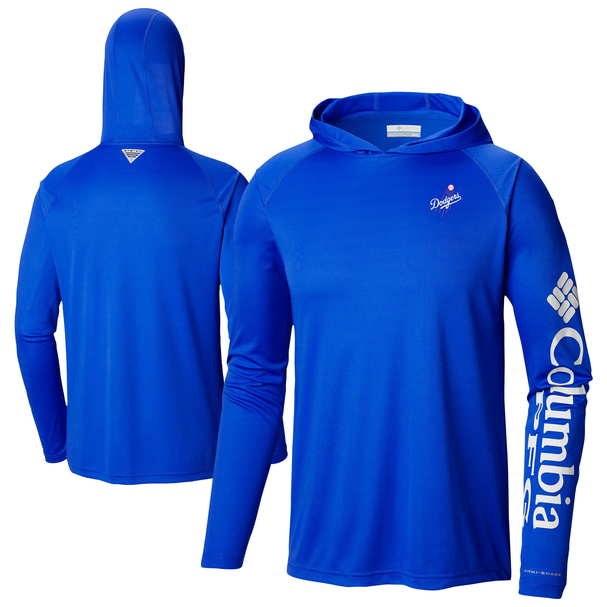 Men's Columbia Royal Los Angeles Dodgers Omni-Wick Terminal Tackle Raglan Long Sleeve Hoodie T-Shirt