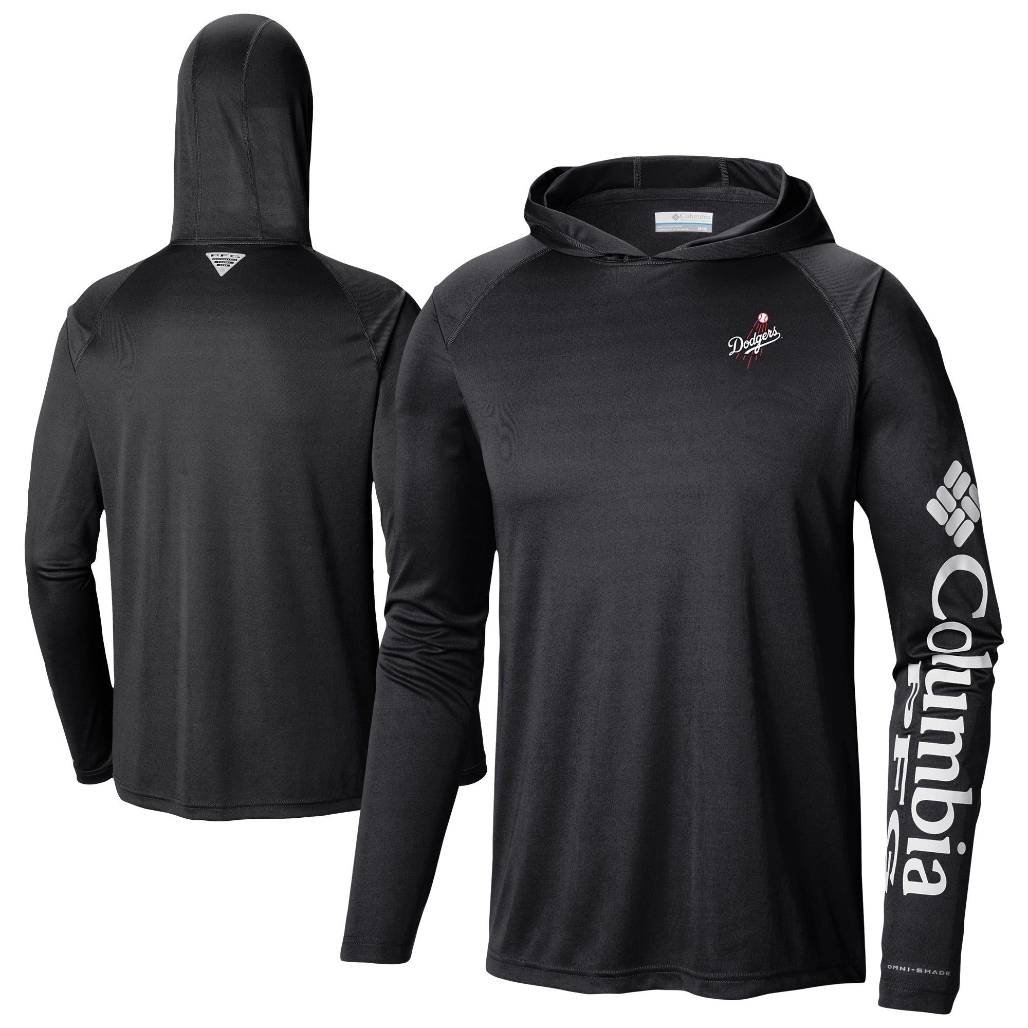 Men's Columbia Black Los Angeles Dodgers Omni-Wick Terminal Tackle Raglan Long Sleeve Hoodie T-Shirt