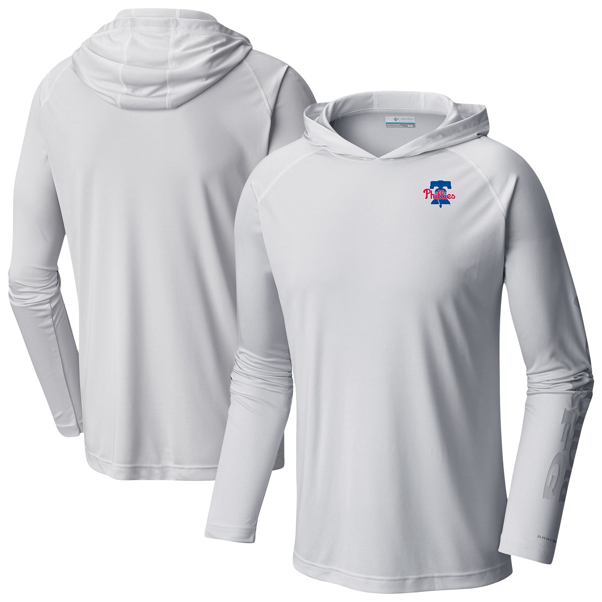 Men's Columbia White Philadelphia Phillies Omni-Wick Terminal Tackle Raglan Long Sleeve Hoodie T-Shirt